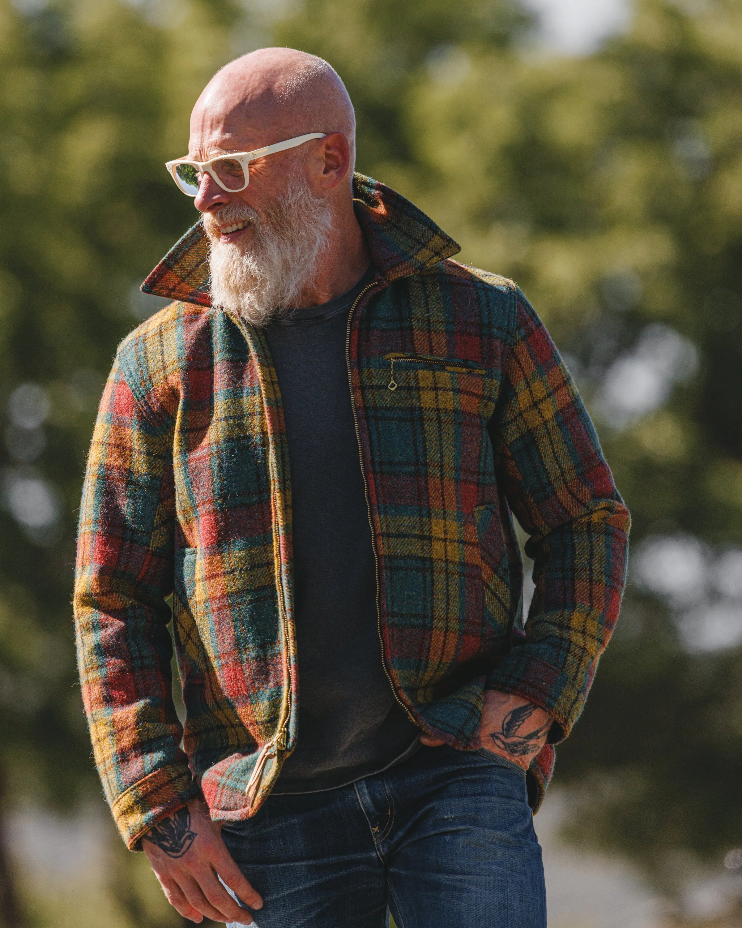 Black Bear Brand MOSS FIRE Harris Tweed Tartan ZIP Coat
