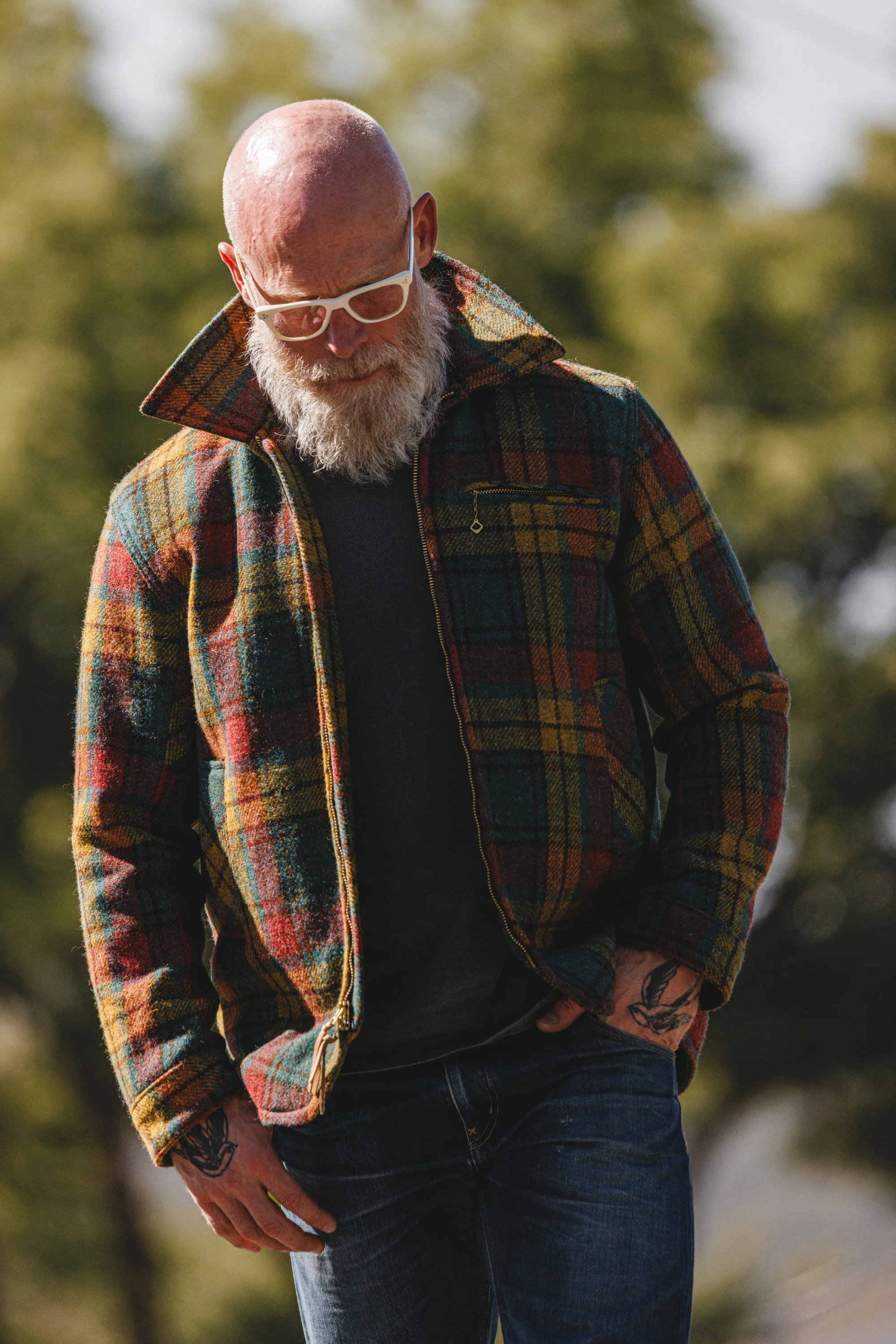 Black Bear Brand MOSS FIRE Harris Tweed Tartan ZIP Coat