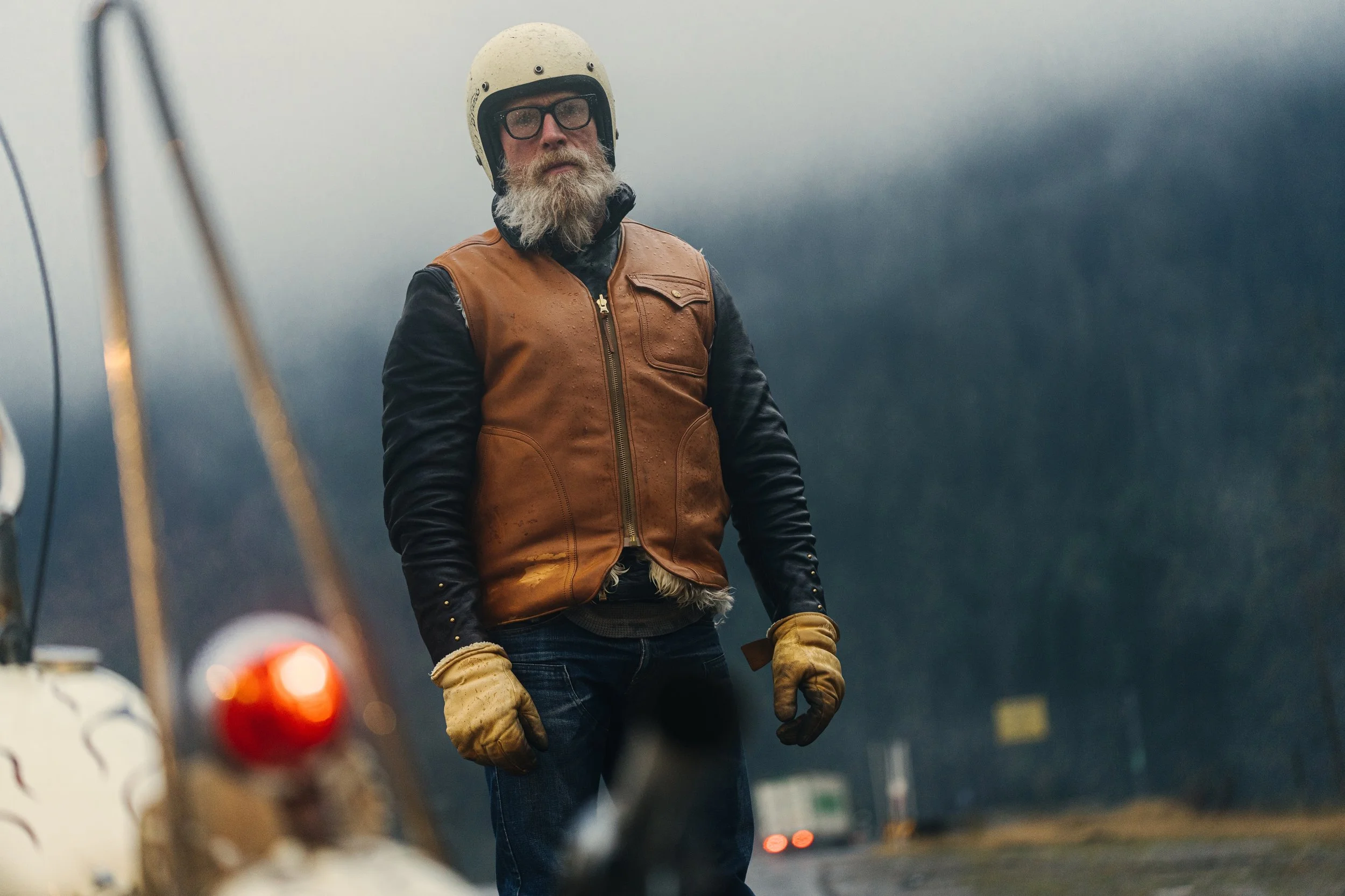 Northern Dream vest and Leathertogs jacket cascade rain ride1.jpg