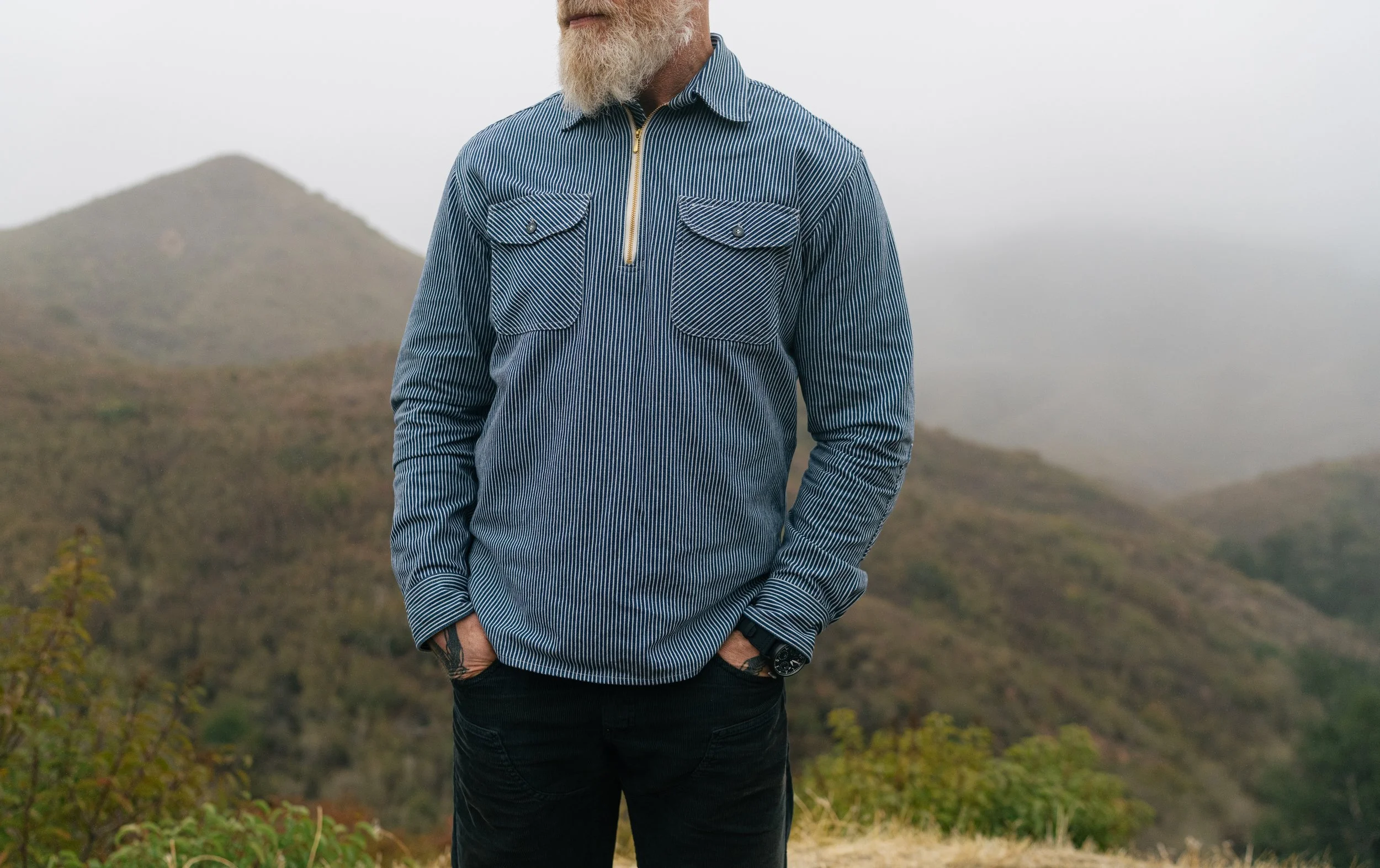 Black Bear Brand ~ (LONG SLEEVE) Hickory Stripe Zip Up POP OVER