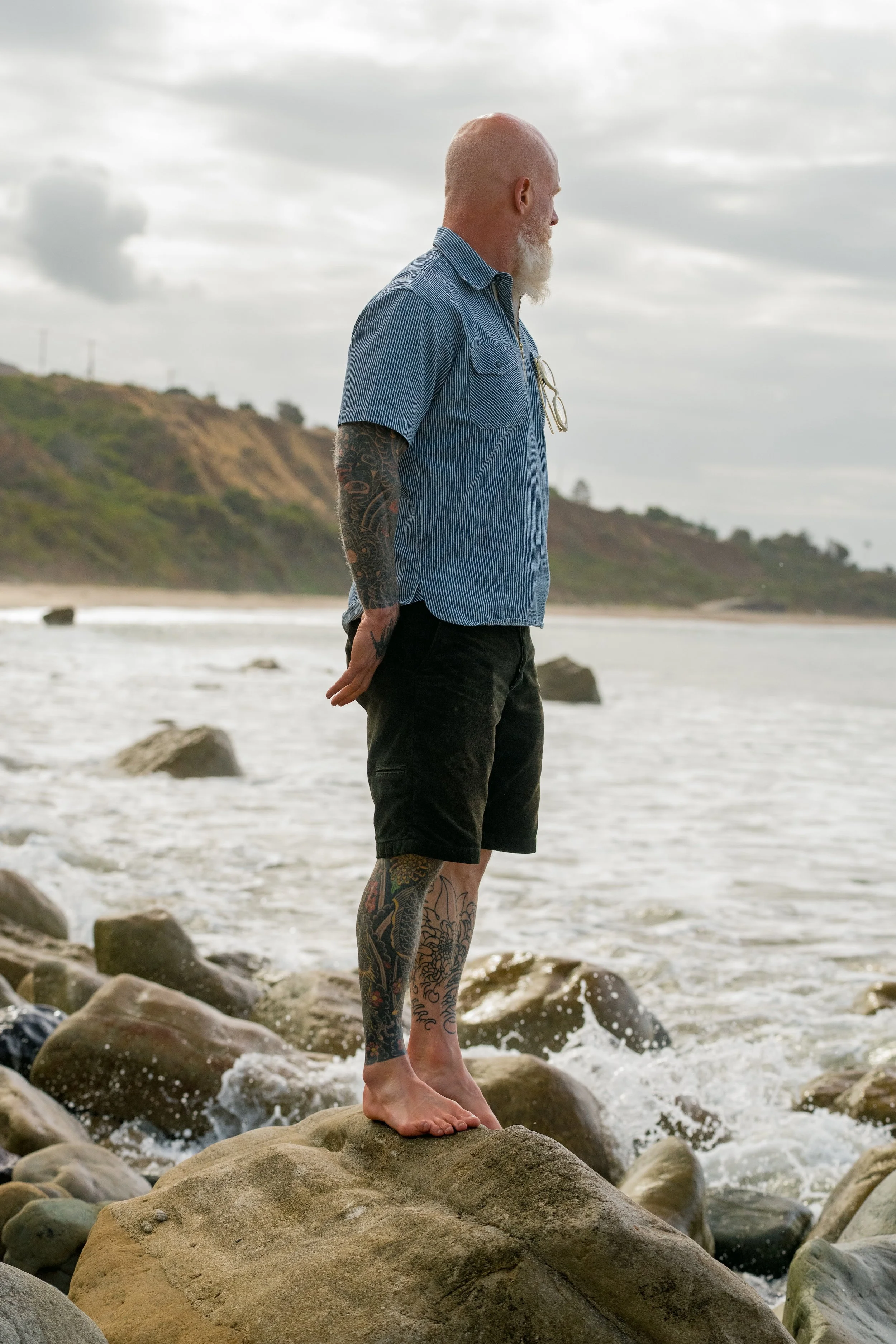 Josh's Distressed Black Bear Brand Corduroy Short