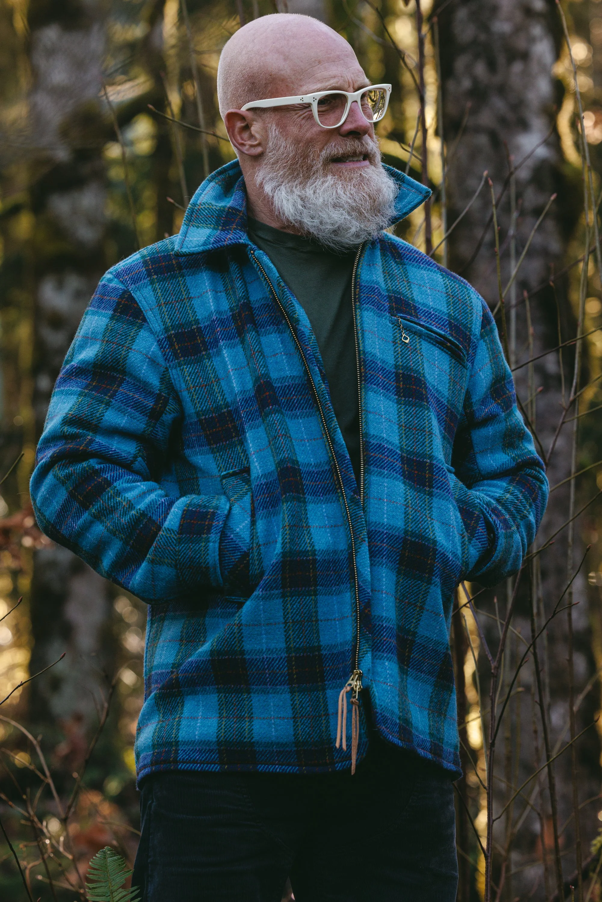 Black Bear Brand SKY BLUE Harris Tweed Tartan ZIP Coat (hand woven Harris Tweed)