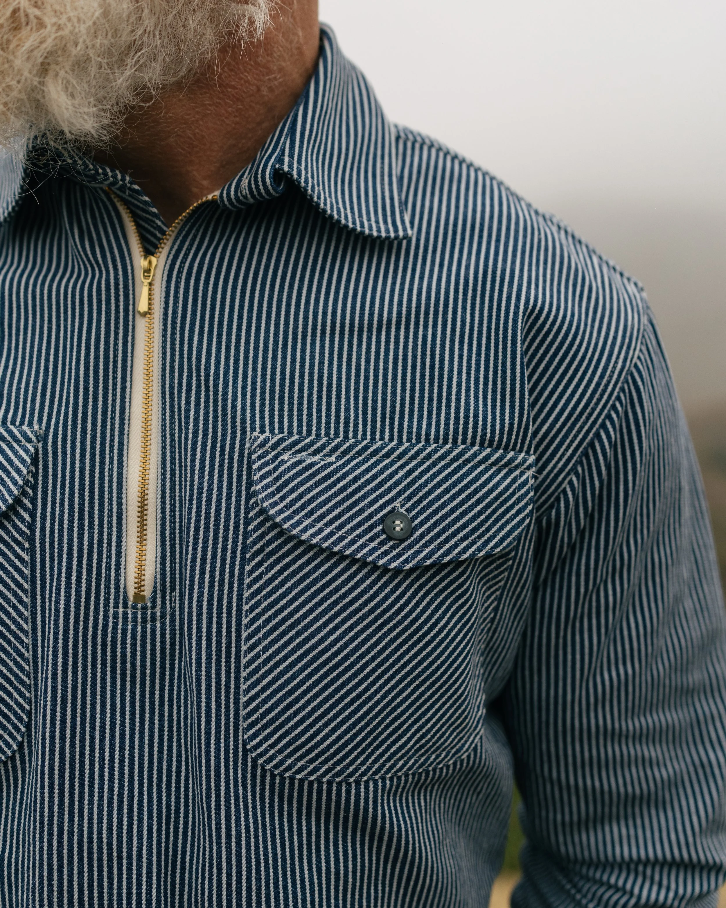 Black Bear Brand ~ (LONG SLEEVE) Hickory Stripe Zip Up POP OVER