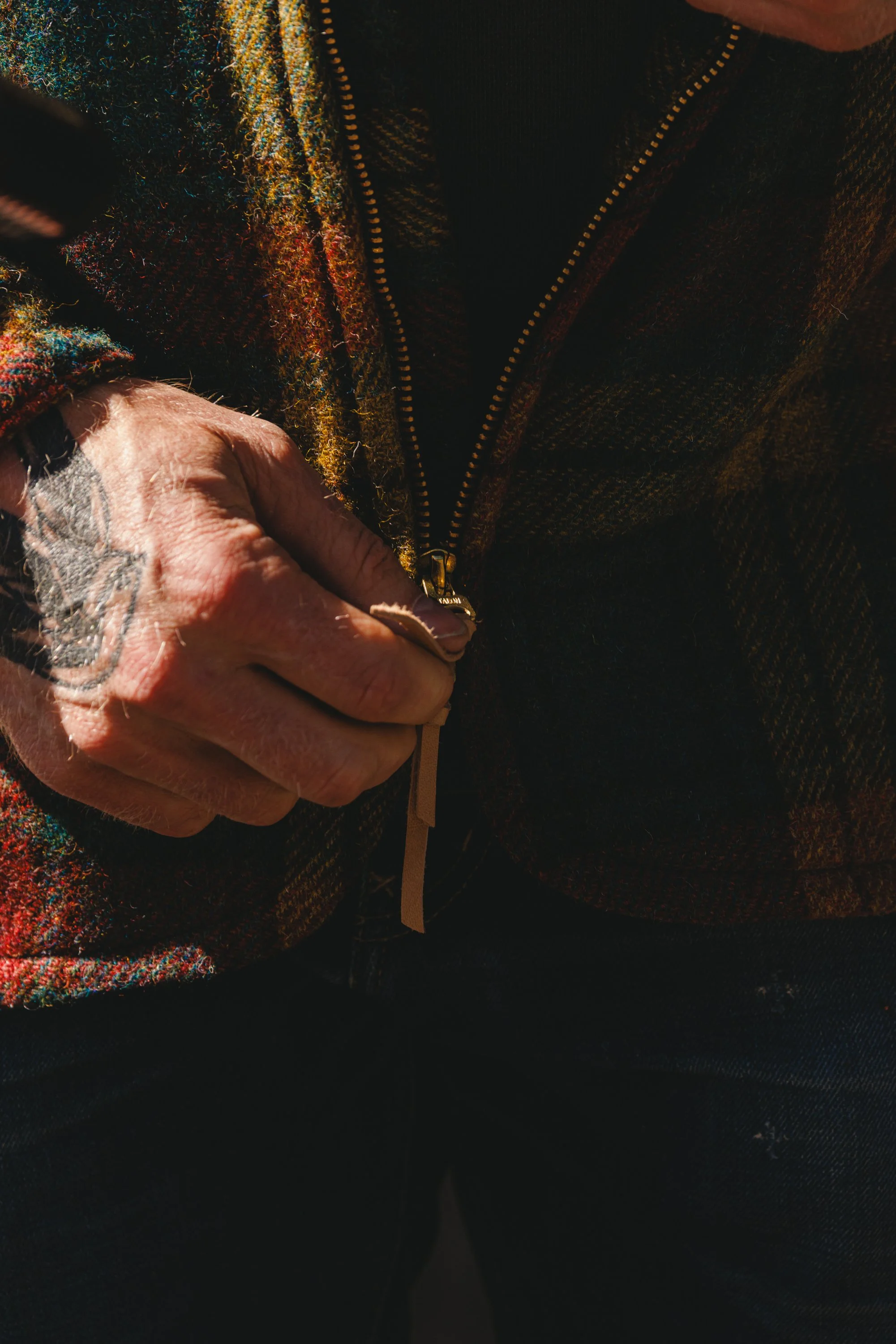 Black Bear Brand MOSS FIRE Harris Tweed Tartan ZIP Coat