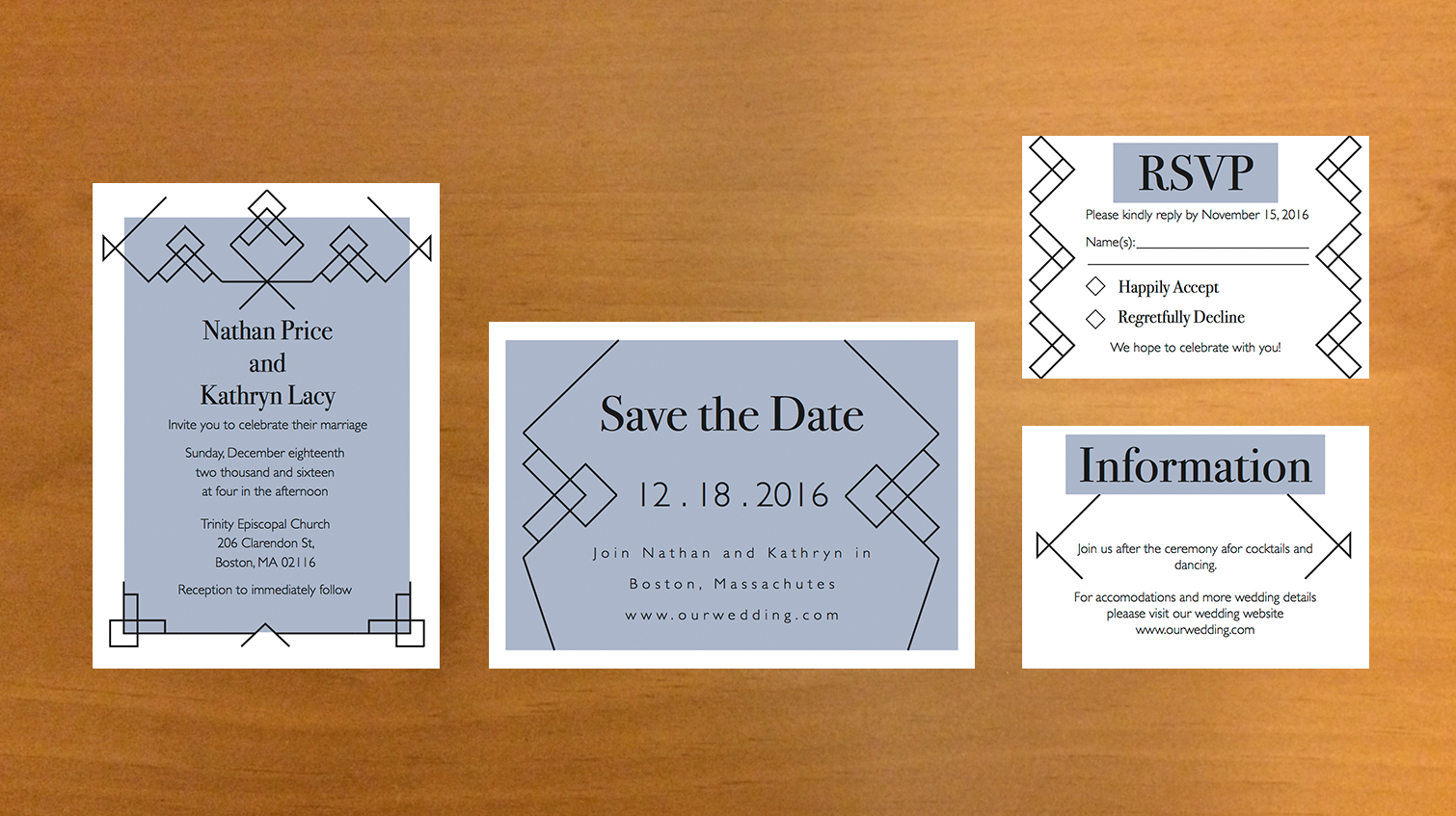 Art deco filigree multi-card wedding invitation.