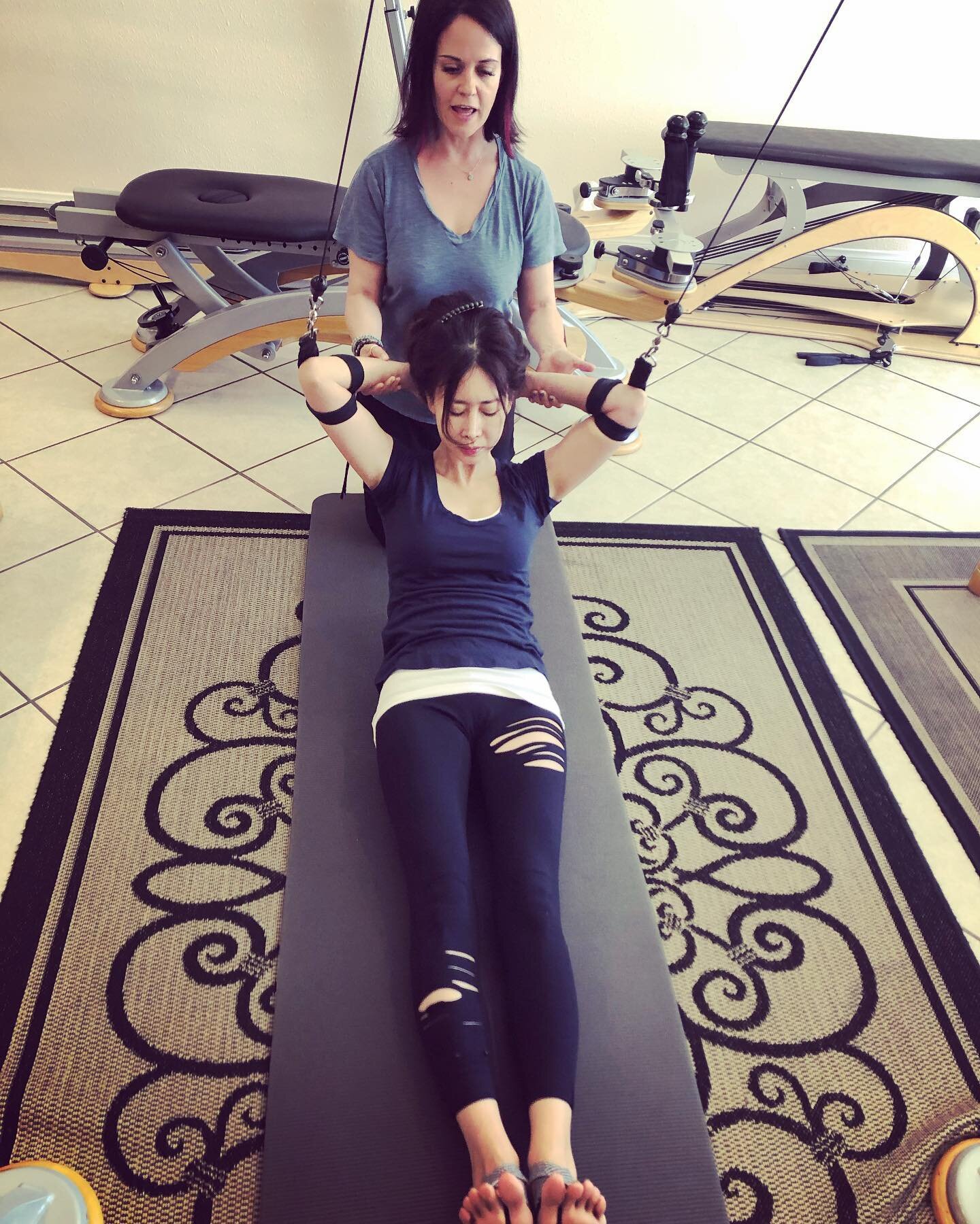 Another shot of #mind2bodystudio studio #owner @ladimae and #gyrotonic&reg; #apprentice #HyeJin going through the #level1 #abdominal #series. These #handson #cues are what HyeJin and the rest of the apprentices will be learning this coming weekend at