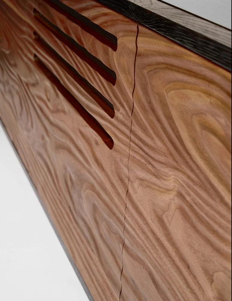 Natural Grain Enhanced Topography Carved Black Walnut Front Download Tear Sheet