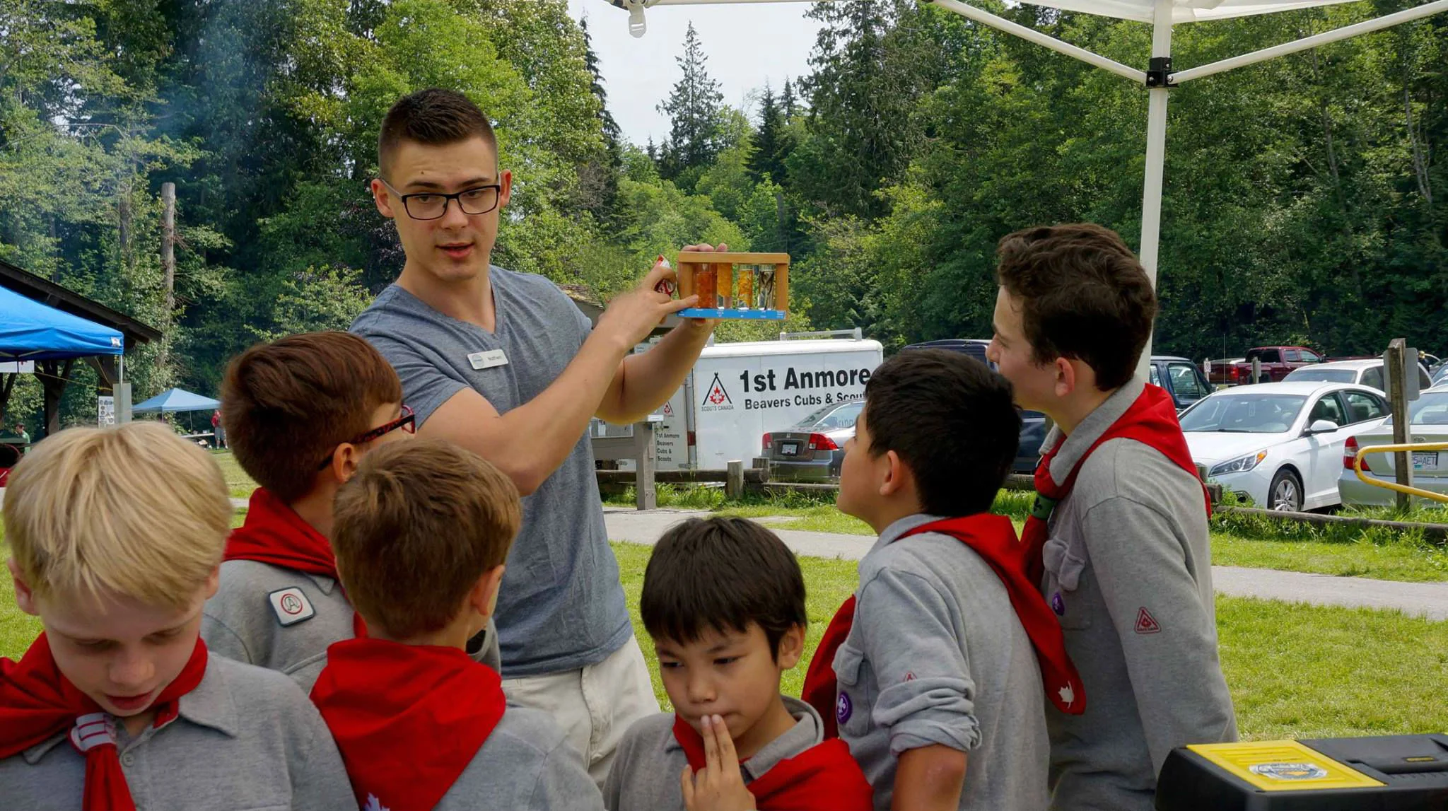 HSWS volunteer, Nathen explains the life cycle of the salmon to local scouts (Photo: Ed Paulino)