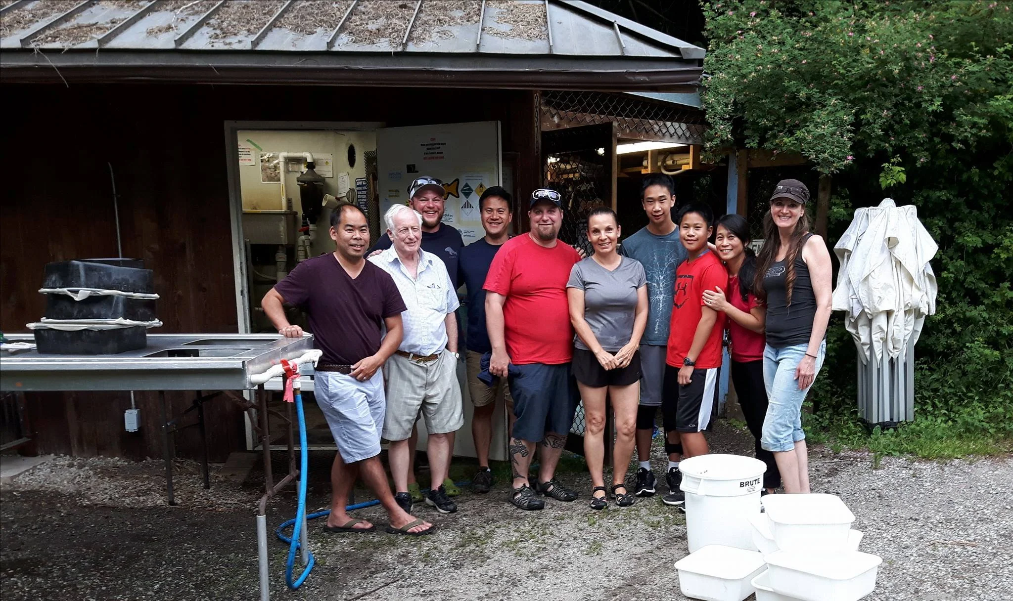 Fin clipping volunteers of Hoy-Scott Watershed Society with Tyler Thibault of the DFO at Hoy Creek Hatchery. (Missing: Nathen Blower)