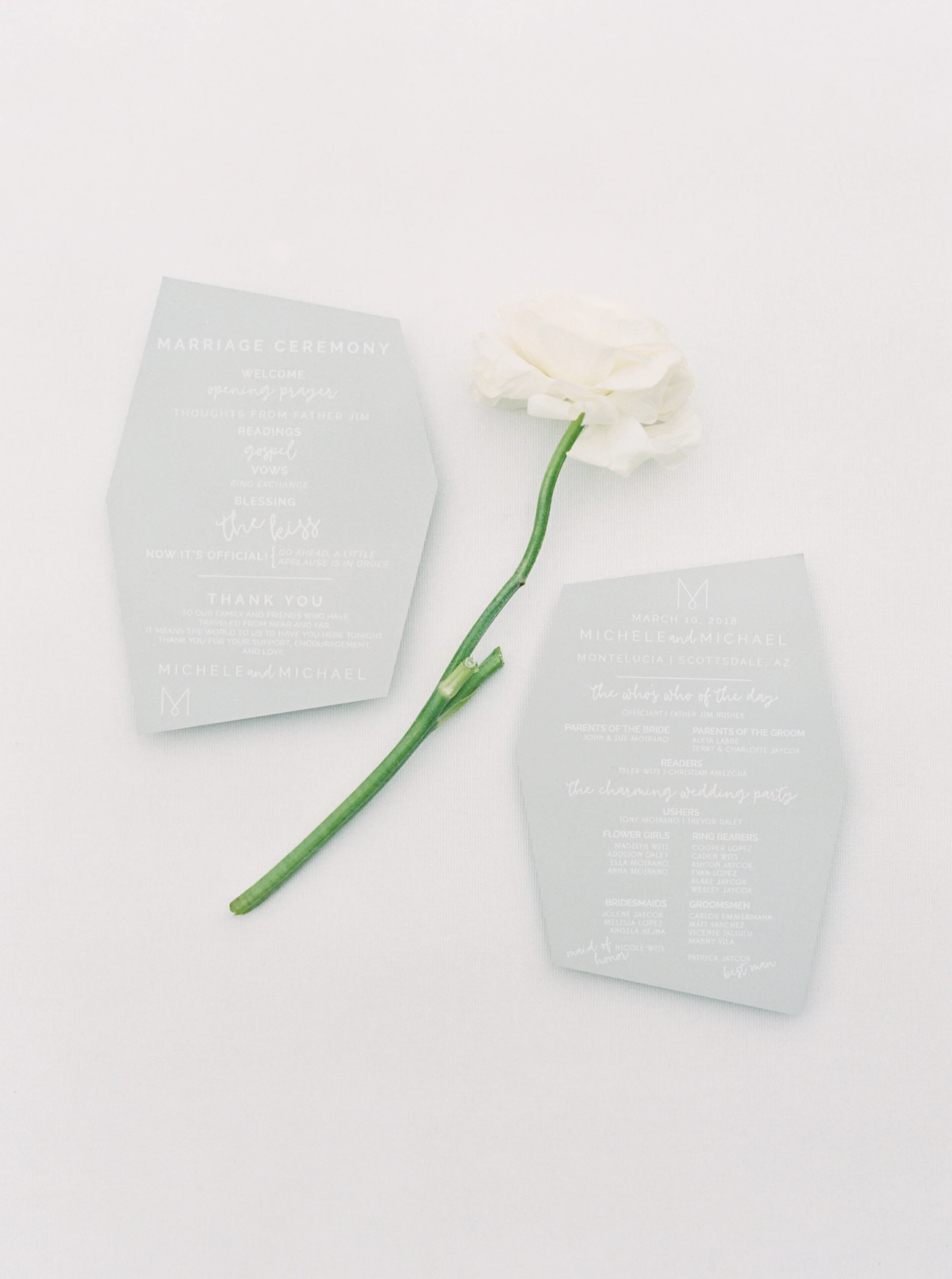 26 wedding ceremony program grey ceremony program geometric ceremony program unusual shape wedding program flat lay Life Design Events photos by Melissa Jill Photography.jpg