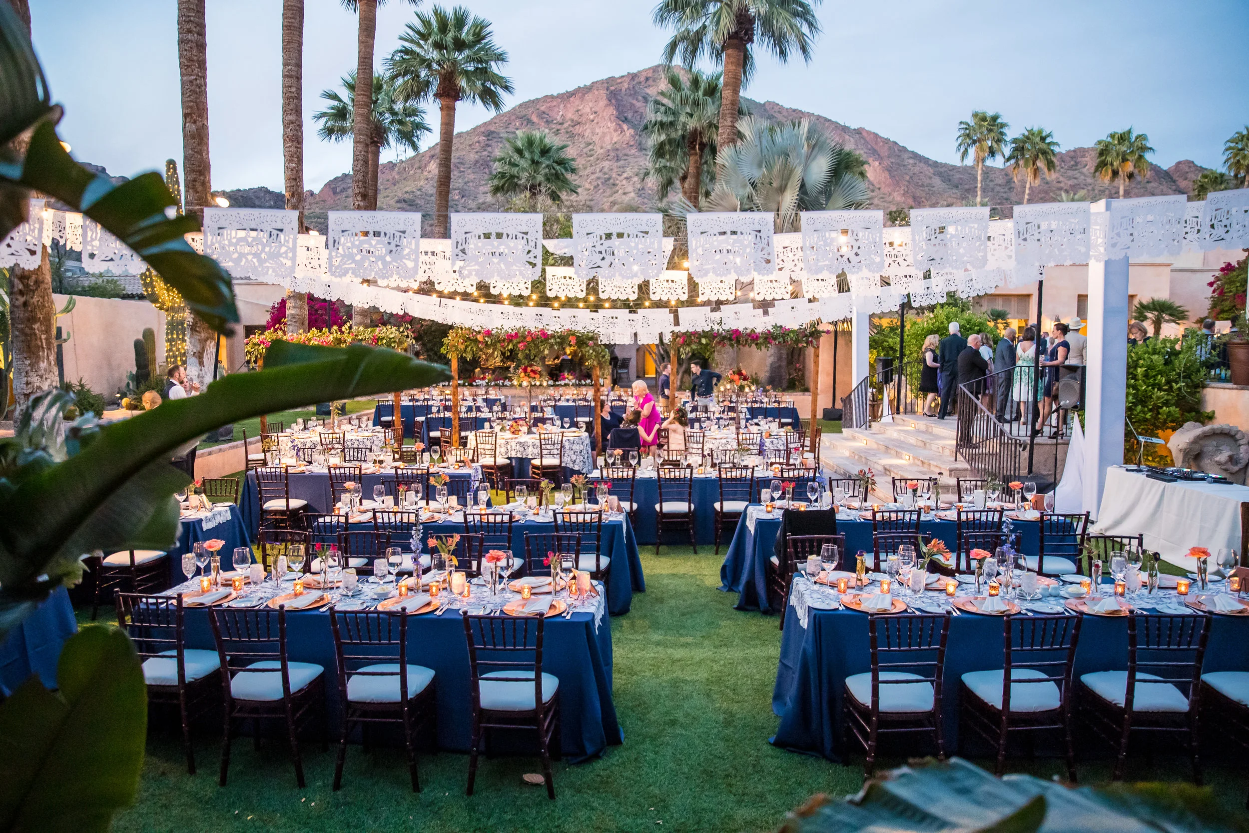 16 outdoor reception beautiful reception blue and white reception desert reception unique reception evening reception Ben and Kelly Photography Life Design Events.jpg