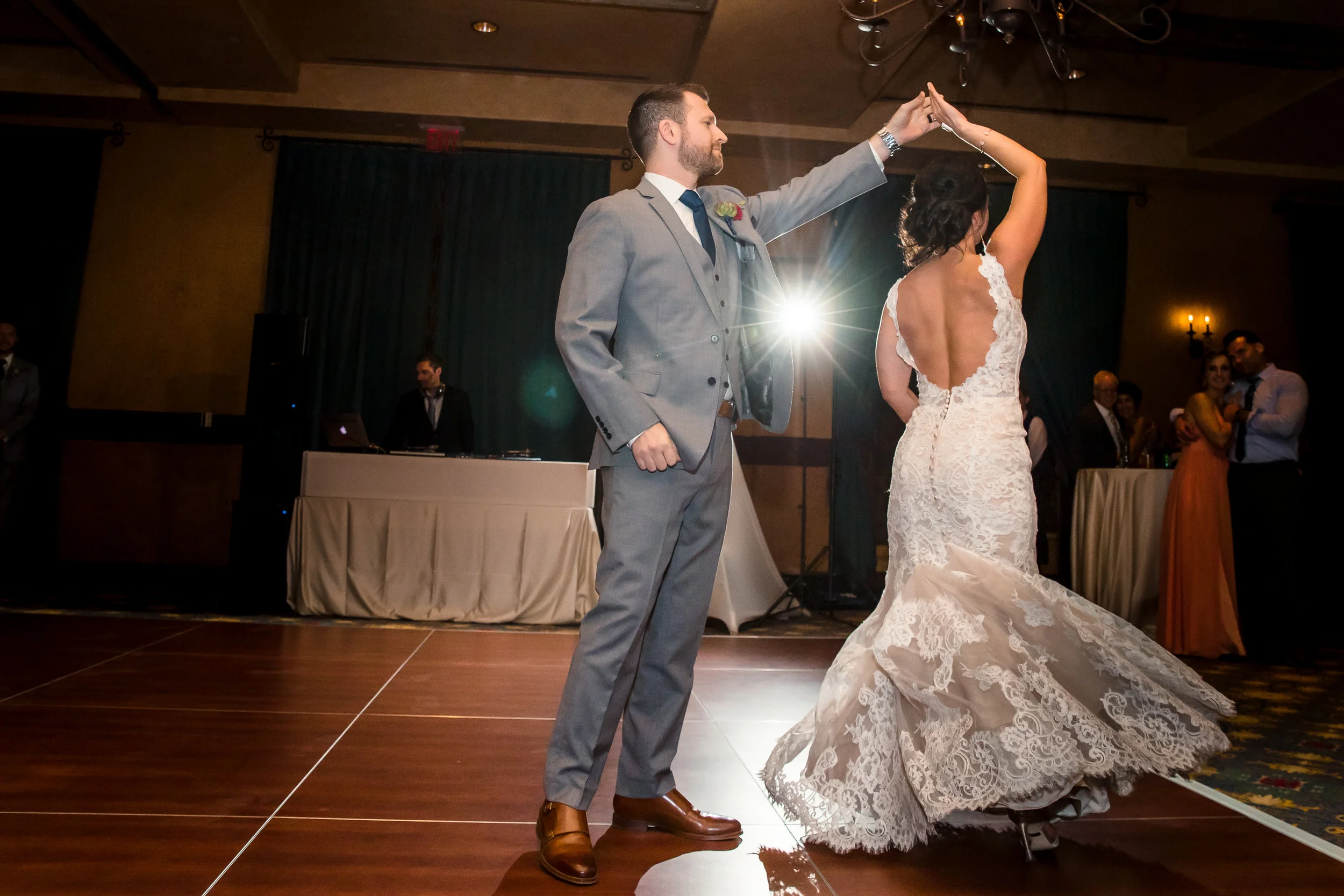19 bride and groom first dance outdoor reception evening reception bride and groom dancing Ben and Kelly Photography Life Design Events.jpg