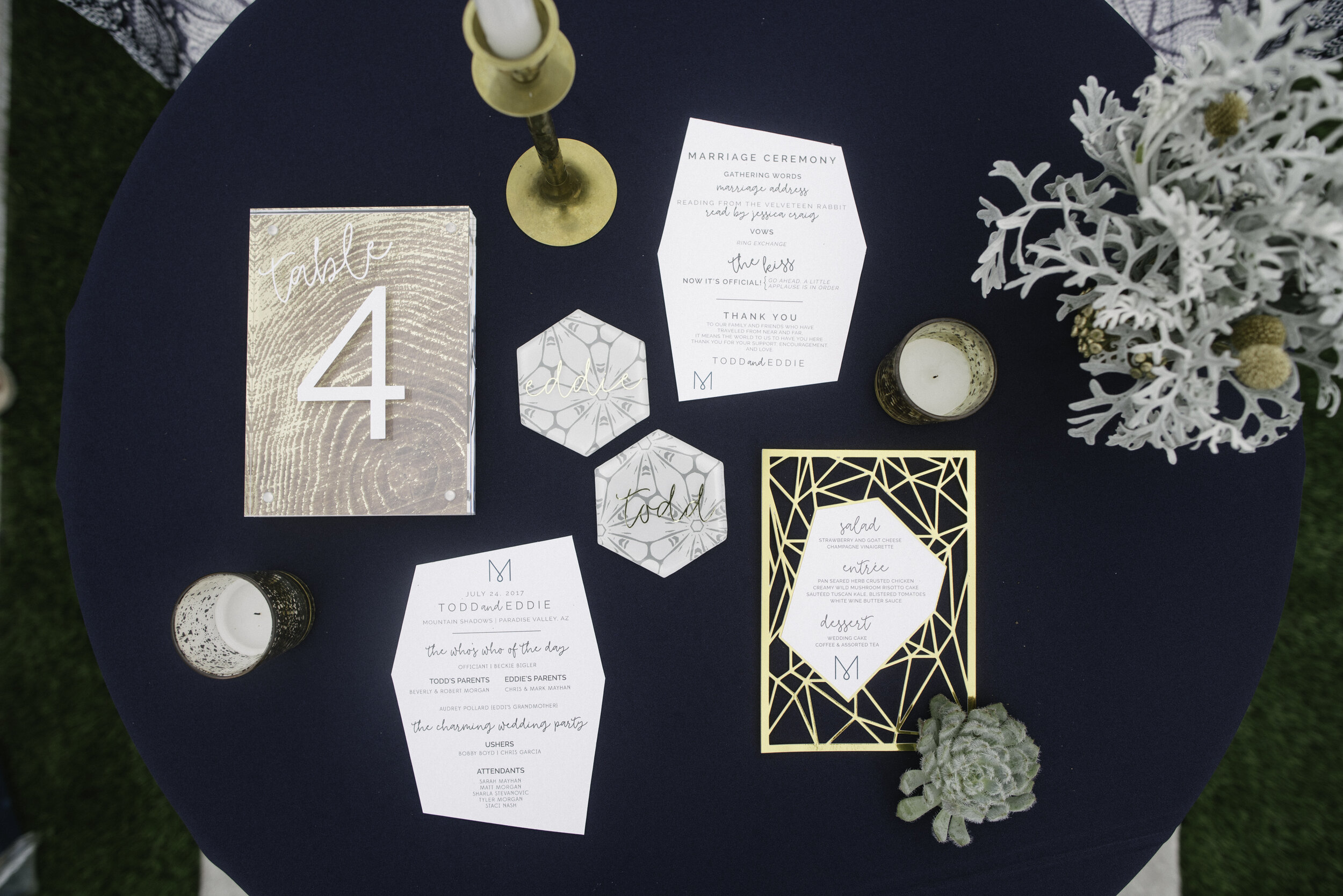 1 wedding details wood table number gold and white menu gold and white name cards for tables simple wedding invites Keith and Melissa Photography Life Design Events.jpg