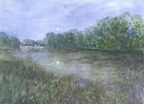 Evening On The Canal Watercolor 20" x 24" ©2020 G.A. Sheller