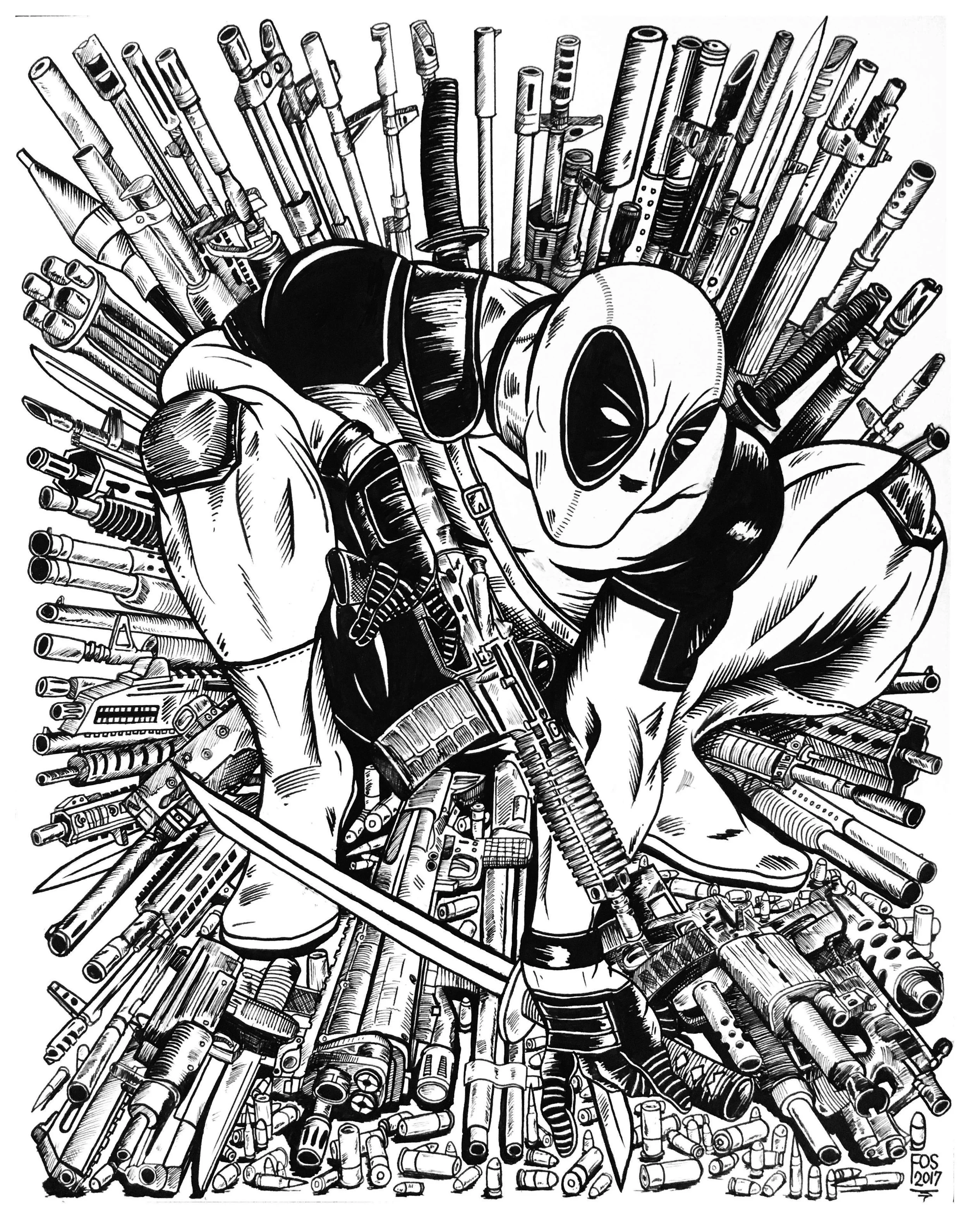 I grew up reading Marvel comics, and always wanted to see a mash up of Deadpool based on the Todd McFarlane Spiderman #1 cover. I took matters into my own hands and drew this one out myself. 