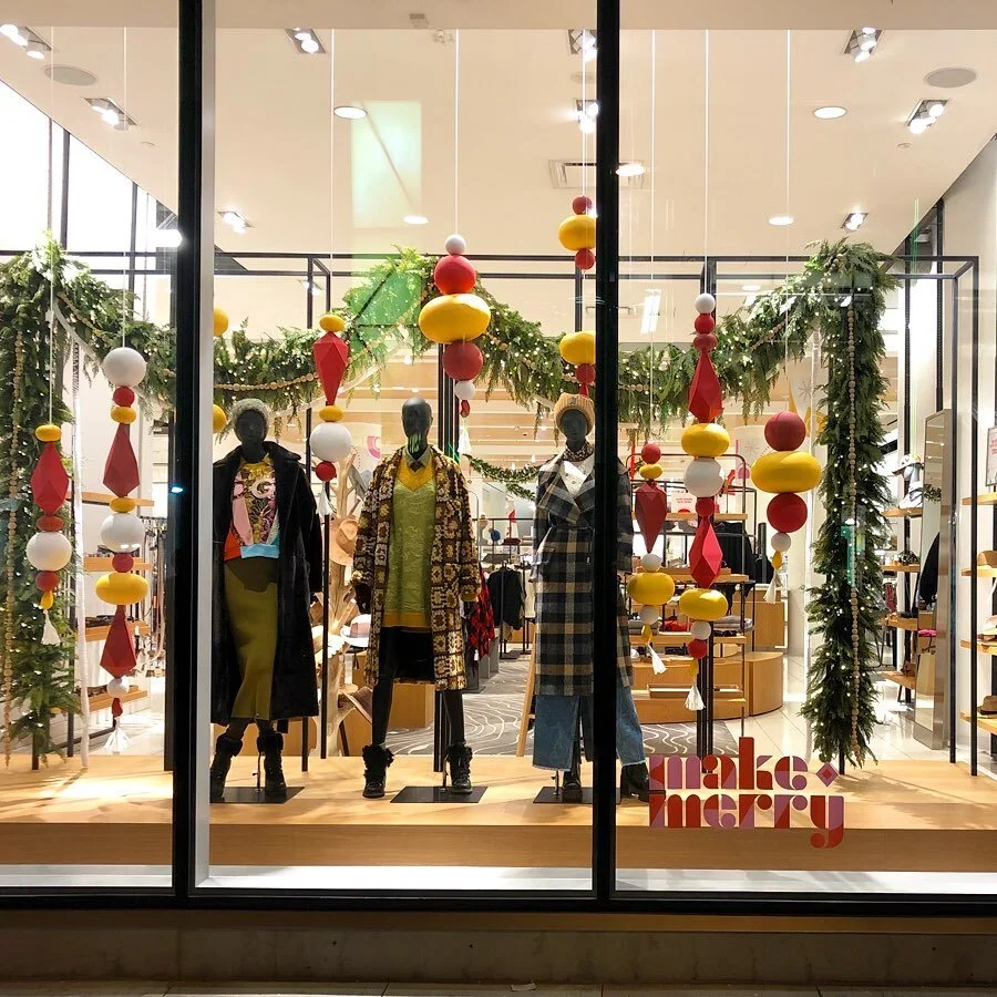Make Merry. #Holiday2021 styling and installation for @VM832 @nordstromcanada in Vancouver. #upallnight #vm #visualmerchandising #windowdisplay