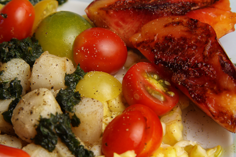 Warm Grilled Scallop, Nectarine and Corn Salad