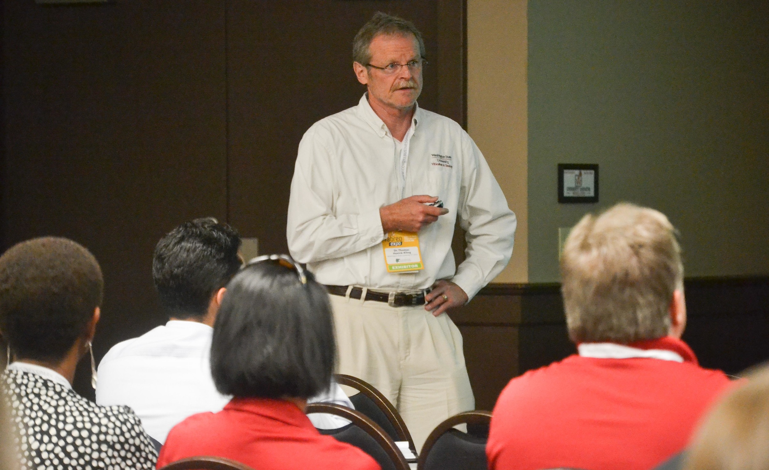 Great picture here of Dr. Thomas Henick-Kling during one of his lectures. Henick-Kling serves as the director of the viticulture and enology program at Washington State University, Tri-Cities.