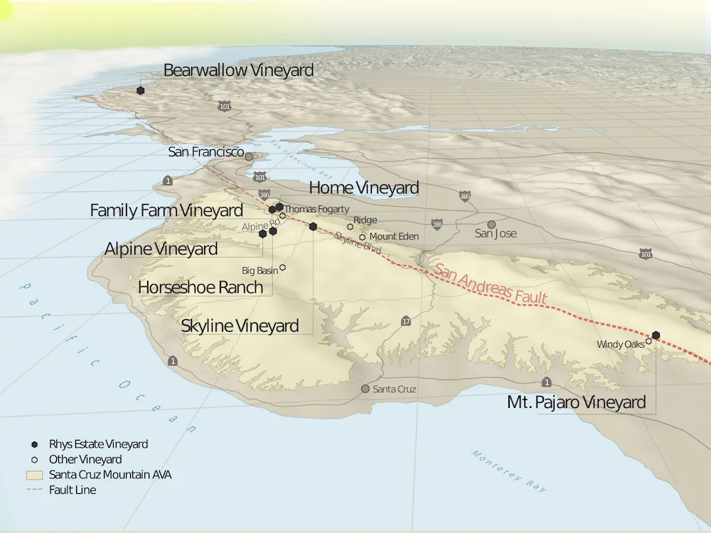 Here we have a really good map of the vineyards owned by Rhys Vineyards.
