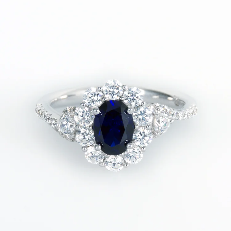 Blue Coloured Cluster Ring