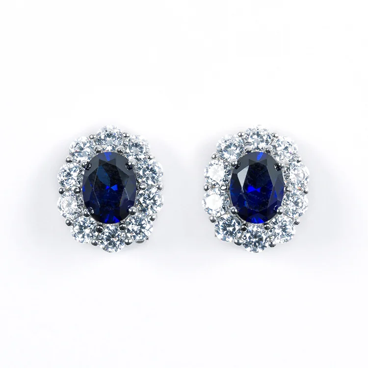 Blue Coloured Oval Earrings