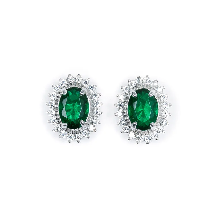 Green Coloured Oval Stud Earrings
