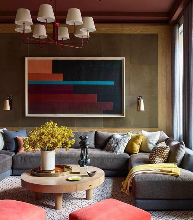 All the right color in all the right places by @dumais_inc 
#interiors #design #style #interiordesign #livingroom #color #midcentury #sectional #sofa #round #table #lighting #home #homedesign #luxury #living #luxurylifestyle #custom #vintage #pillow 