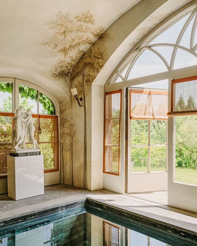 The pool house in a Bavarian retreat designed by Studio Peregalli features an atmospheric 
arboreal mural, which was painted on-site entirely by hand, and an early&ndash;19th century sculpture by Antonio Canova. 
#interiors #favorite #designer #studi