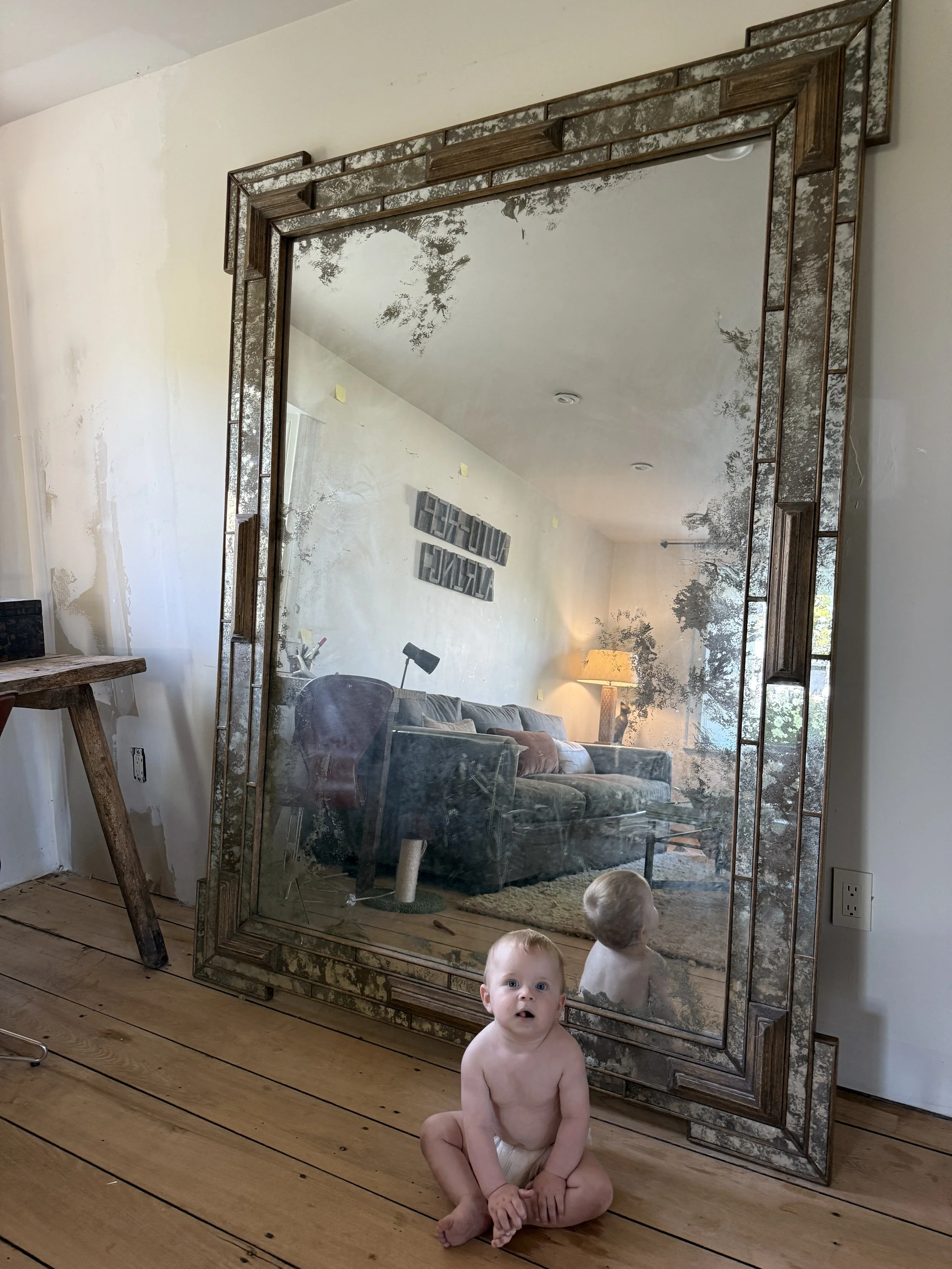 Monumental églomisé Hanging Wall Mirror