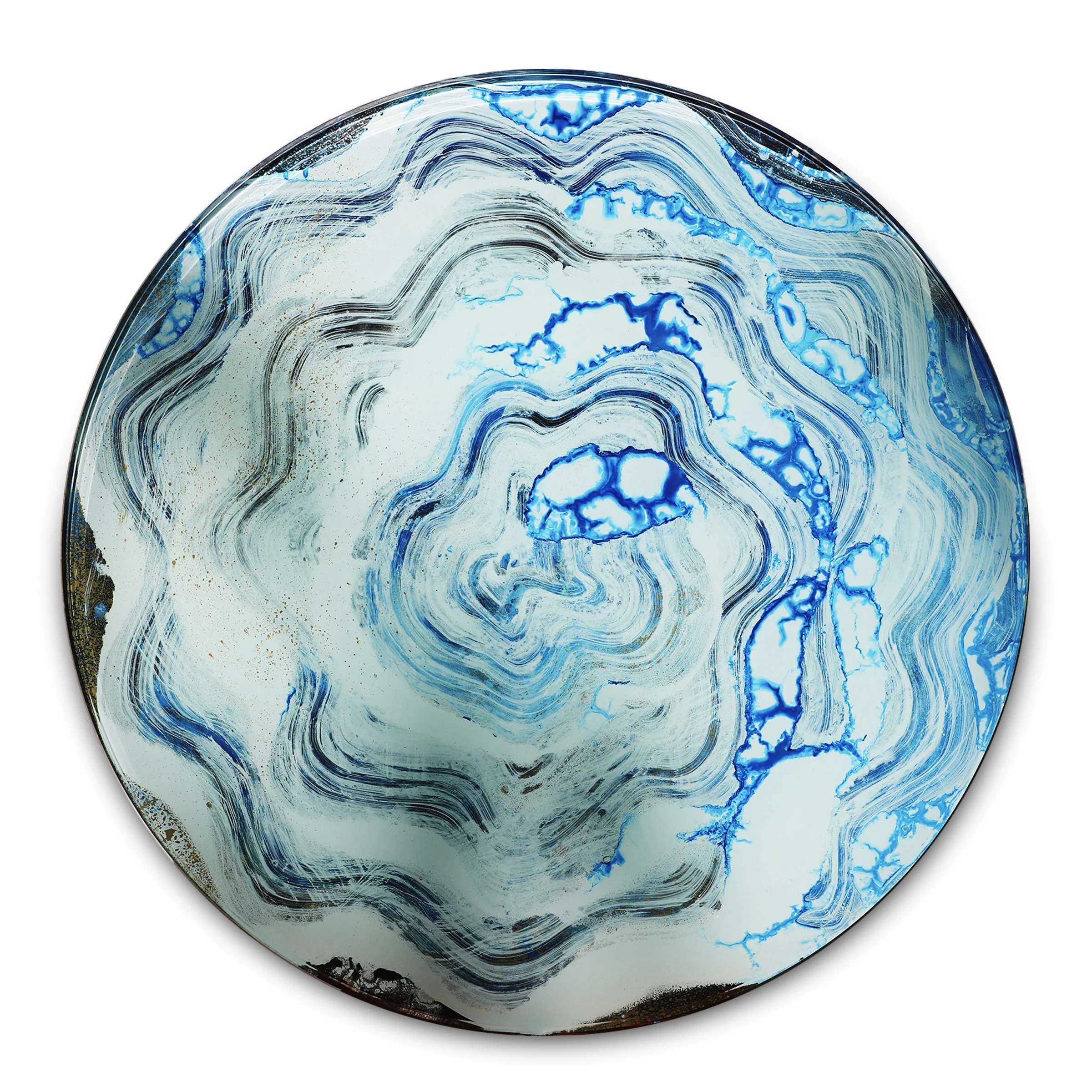 Lifecycle | 30” diameter Acrylic and Spray paint on glass $450