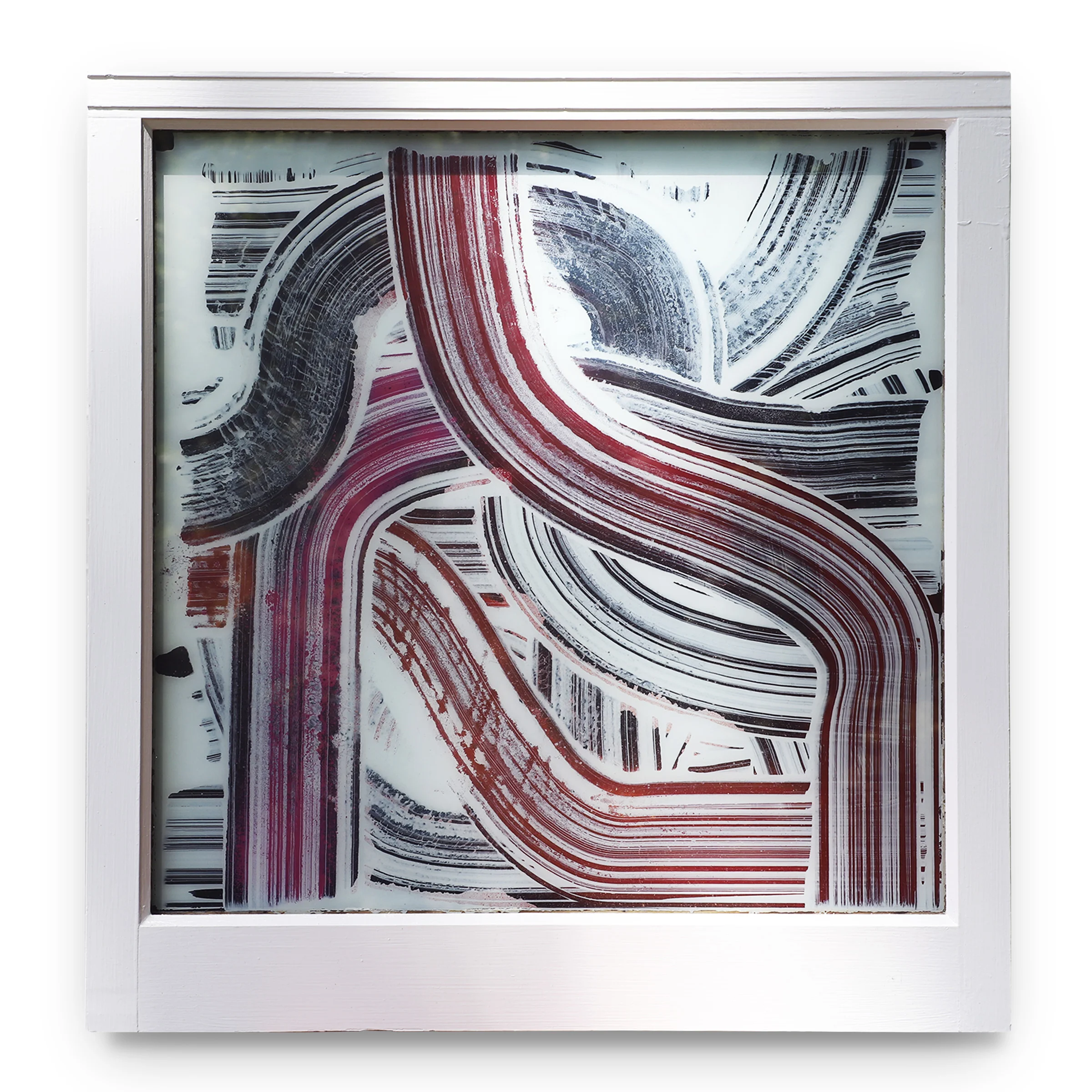 Strings VI | 26.5”x27” Acrylic and spray paint on glass window $300