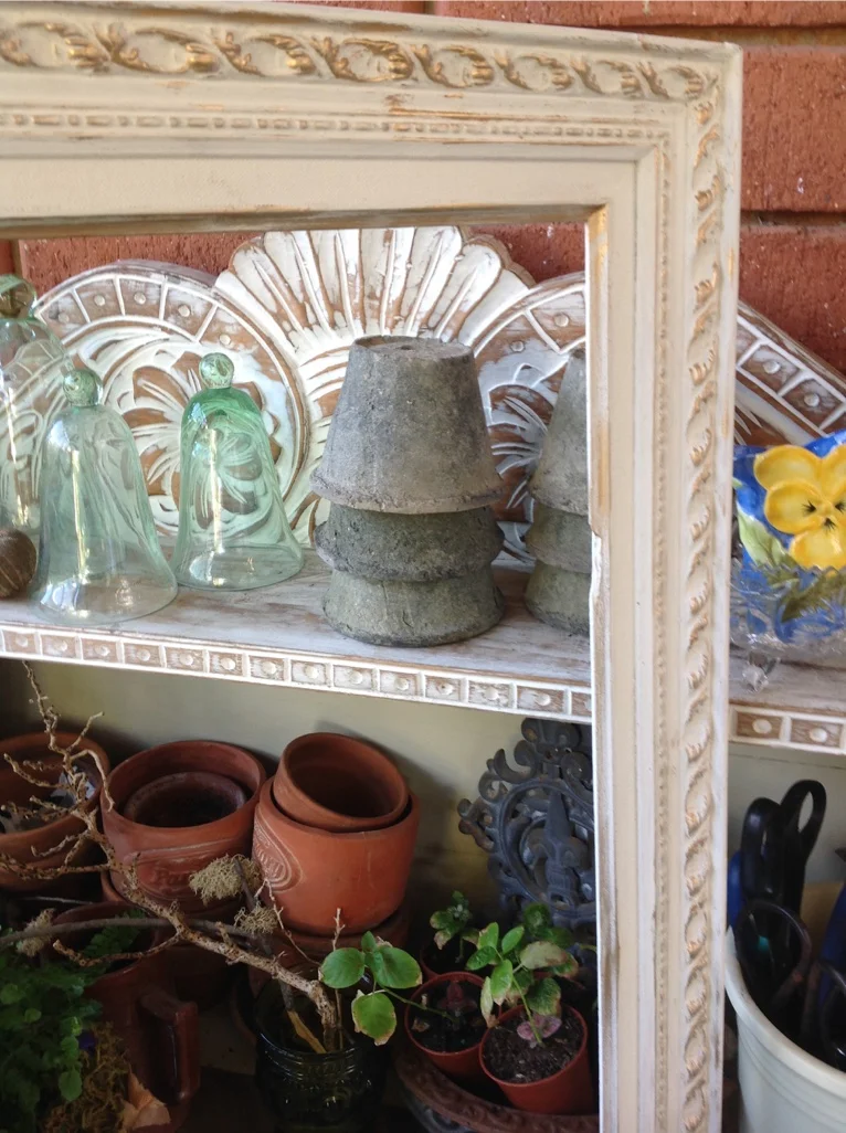 Another Old Frame juxtaposed amongst pots & plants on my Potting Bench....