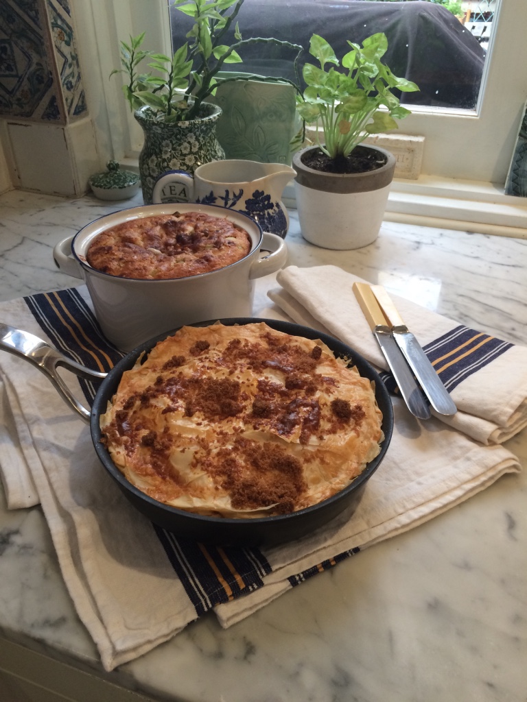 My first try at using a new frypan to make Rhubarb & Ginger Pie..
