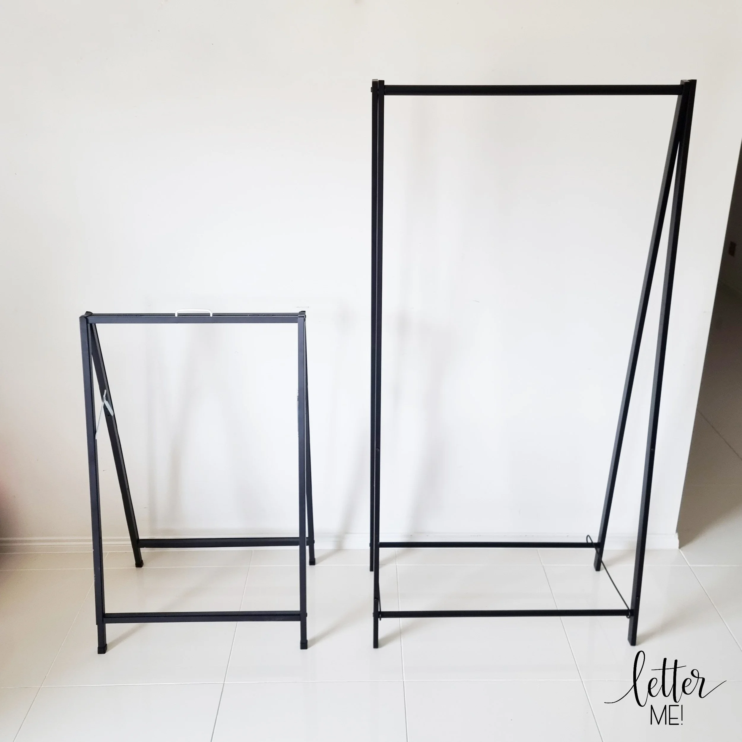 Black signage frames for hire — Letter Me!