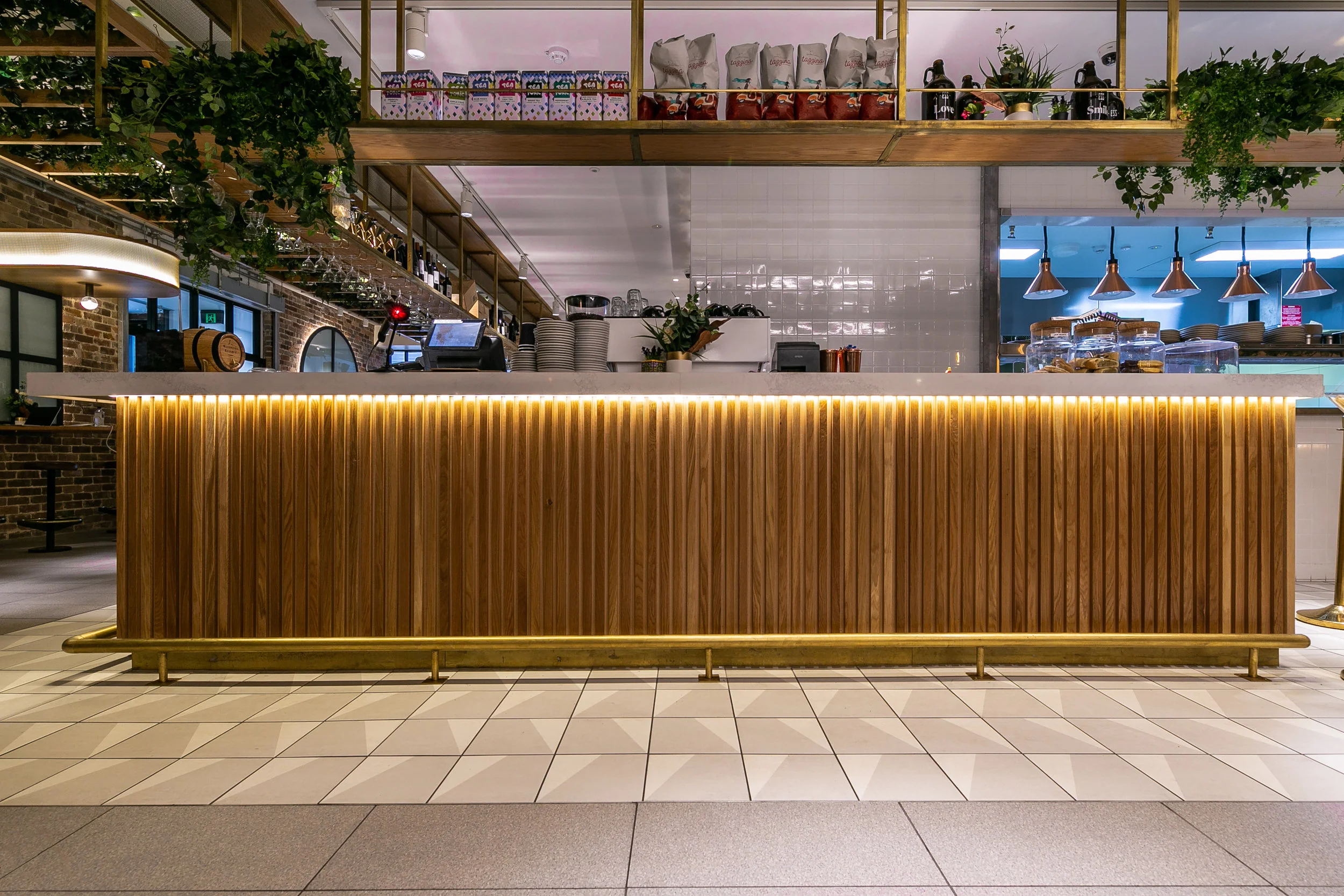 Main bar, wood and brass fittings