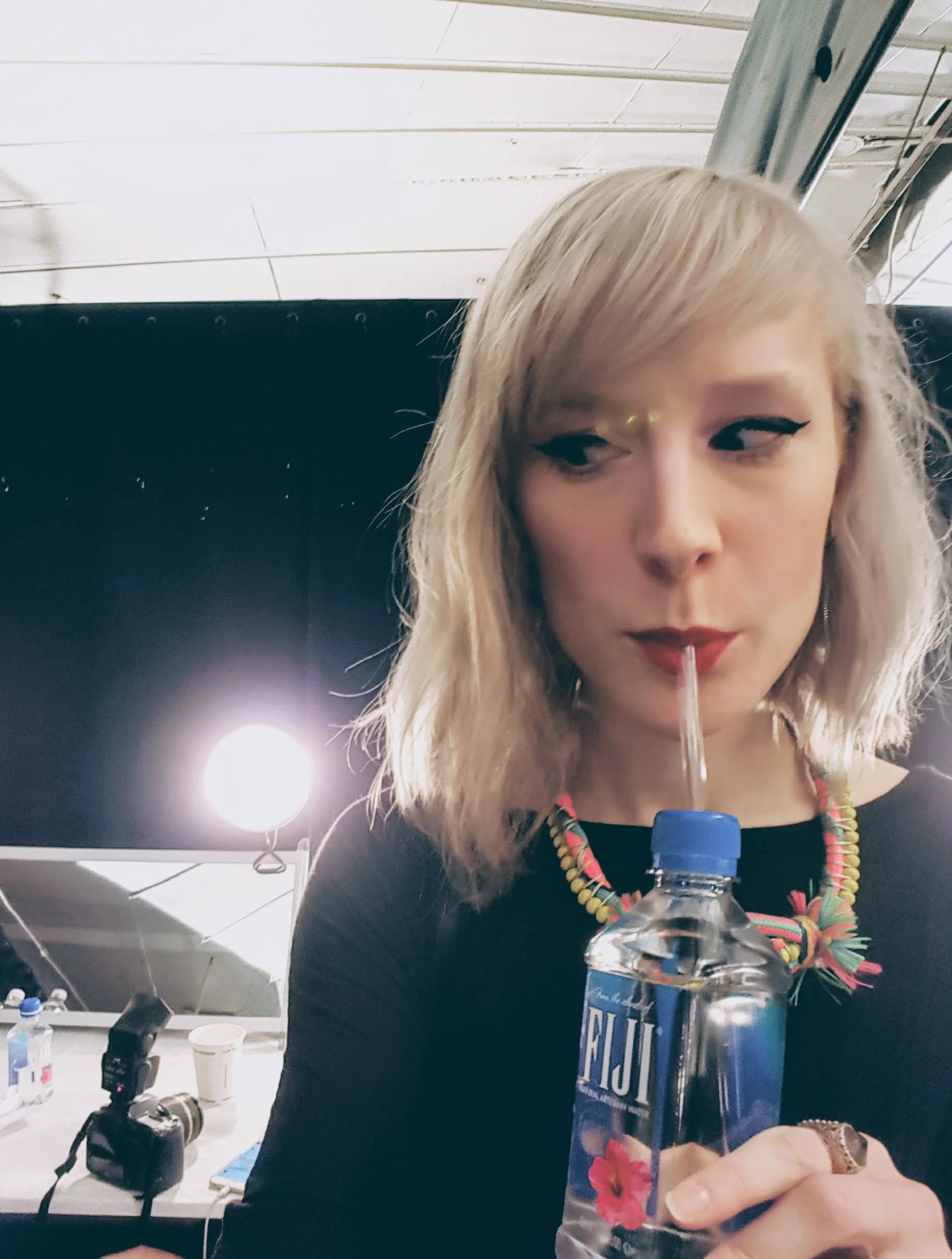 Fashion Week is a frenzy! Everyone at Marchesa stayed hydrated thanks to Fiji Water - as these bottles were everywhere backstage thoughtfully, with perfectly-sized holes in each bottle cap, each paired with a perfectly-sized straw, for flawless lippies.