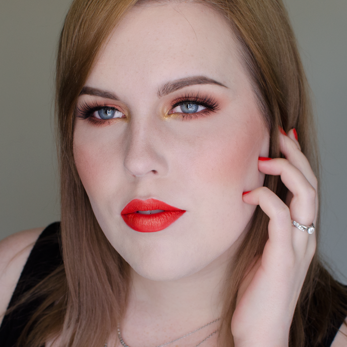Warm Copper Eyes and Bright Lips Look