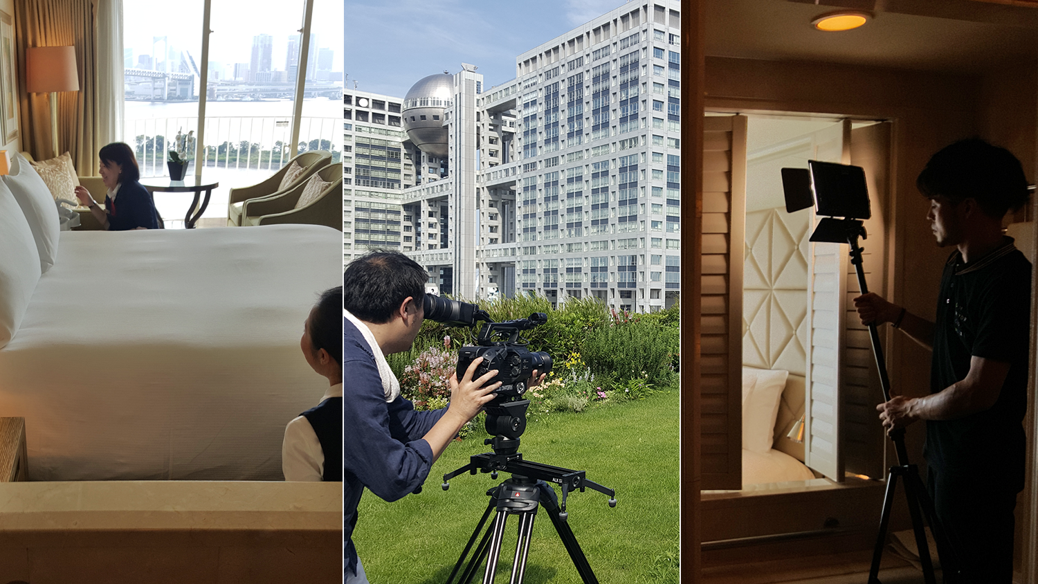 Behind the scenes shooting property facilities and rooms.