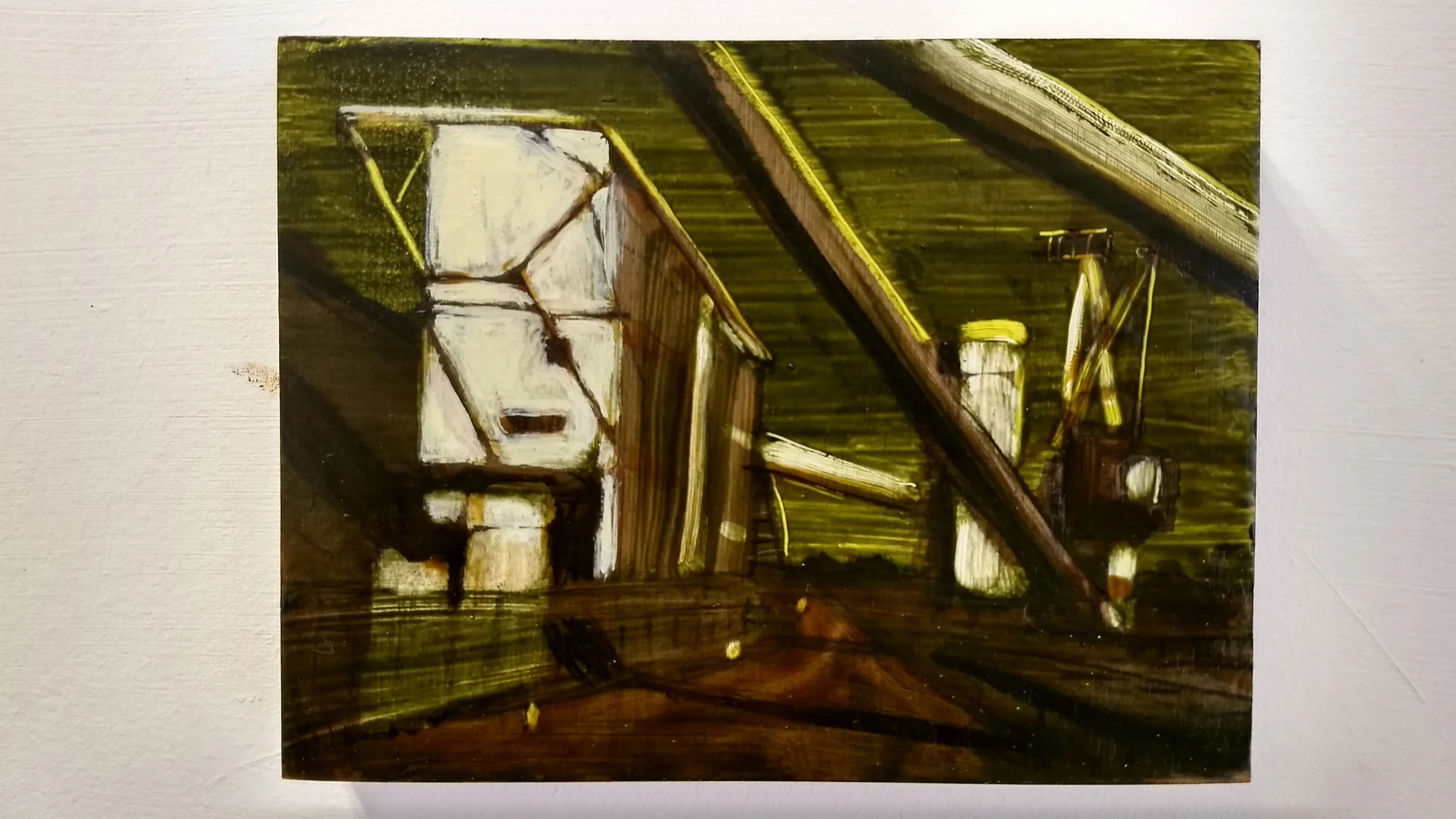 Work on wood 13x17 cm Mixed media Sold