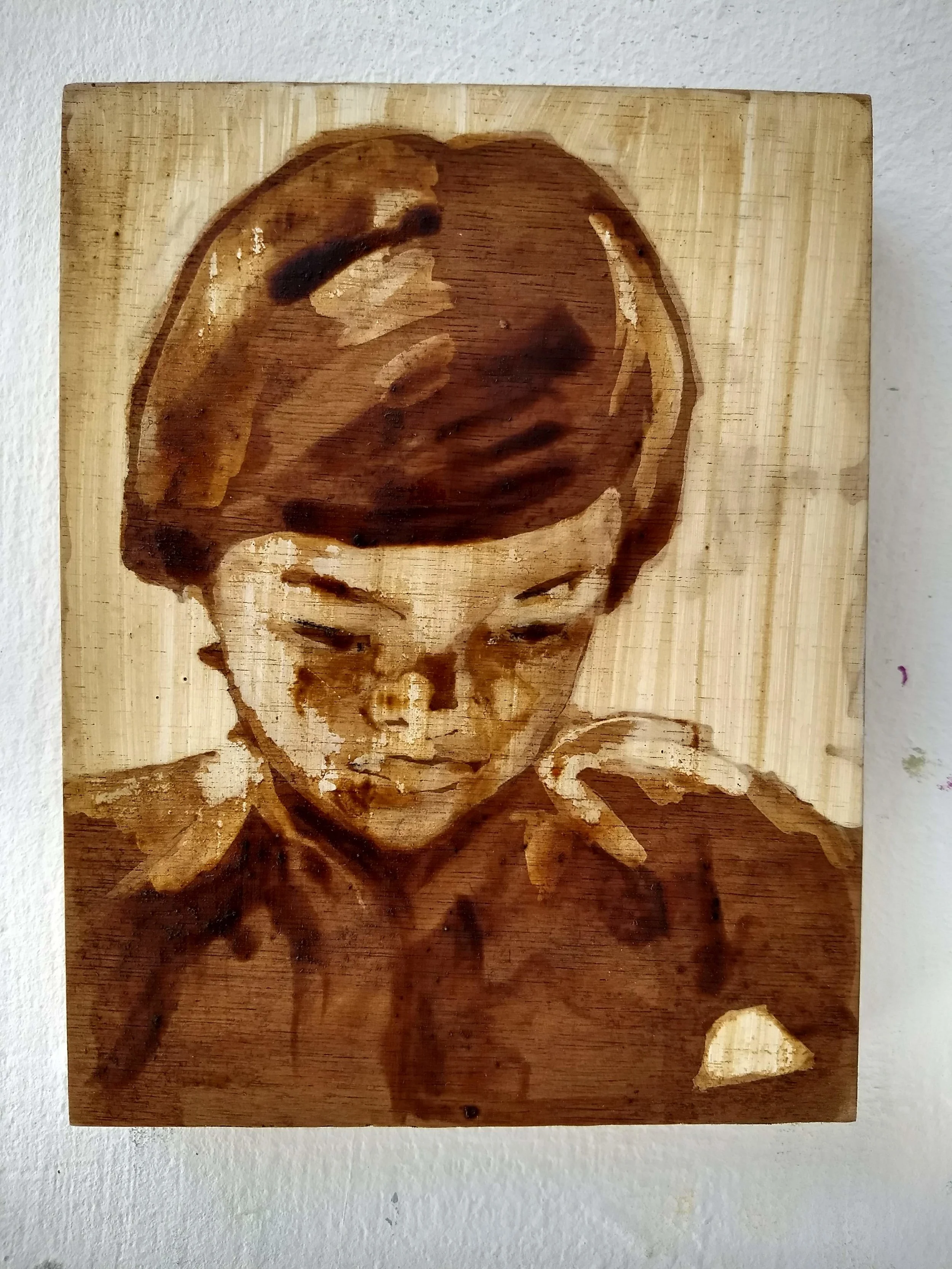 Work on wood 13x17 cm Mixed media