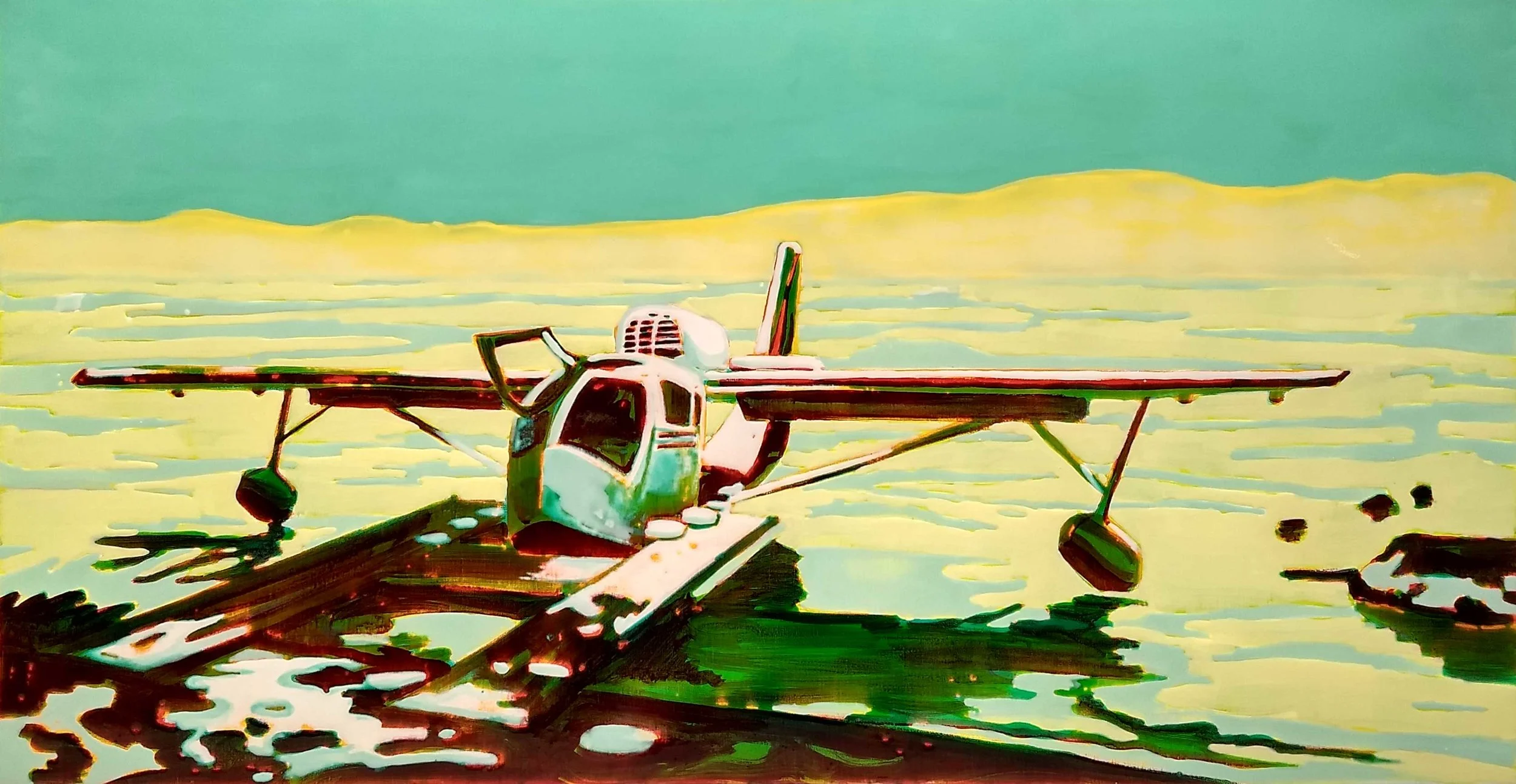 SEAPLANE ON LAKE TAHOE 70 x 140 cm acrylic and epoxy on canvas