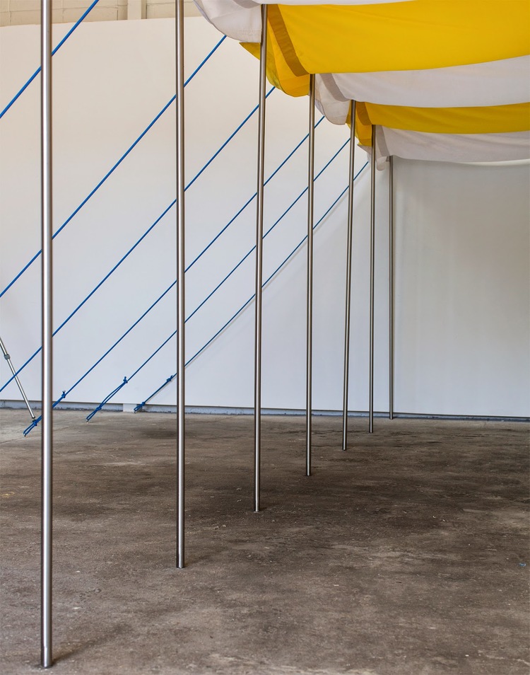 Marilyn Schneider and Bonita Bub, Leisure Kitsch, 2014, steel poles, marine rope, outdoor fabric, hooks and D rings, 10 x 4 x 3 metres.