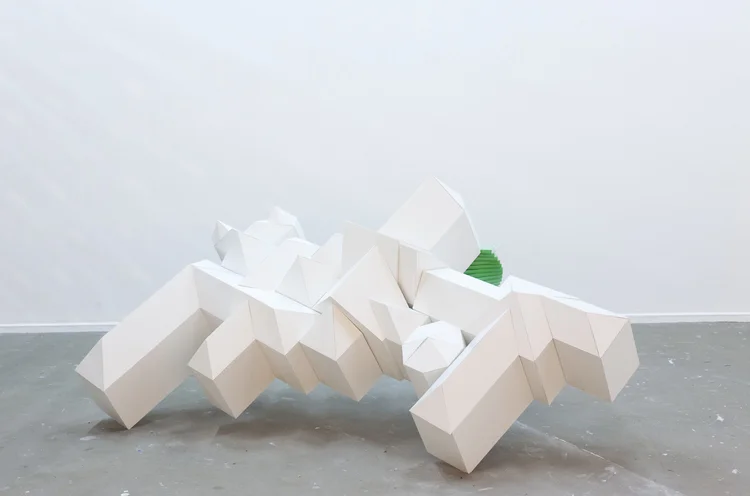 Mega Mansion , 2012, foam core, DVD cases, Chroma key paint, cardboard, 150 x 60 x75 cm.