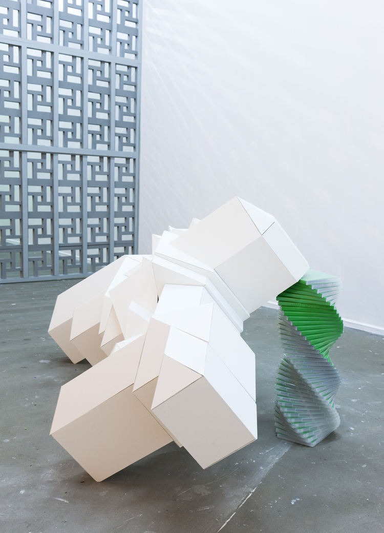 Mega Mansion , 2012, foam core, DVD cases, Chroma key paint, cardboard, 150 x 60 x75 cm.