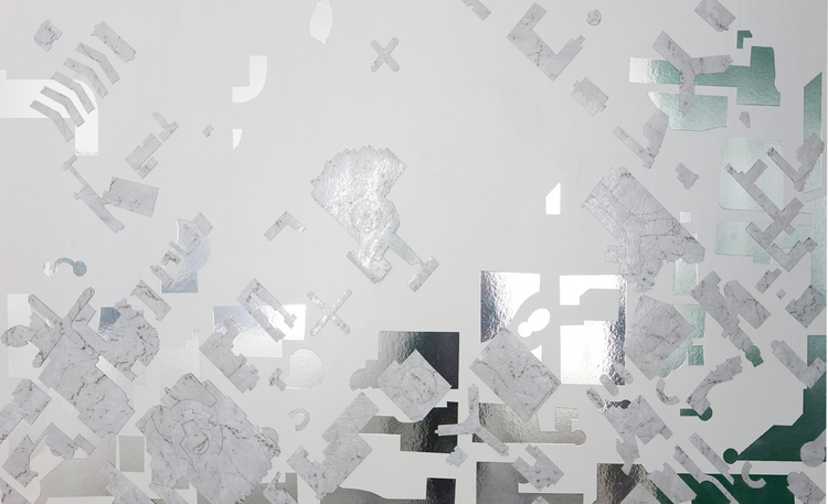Westfield , 2011, imitation marble floor tiles, foil board and MDF, 240 x 122cm.