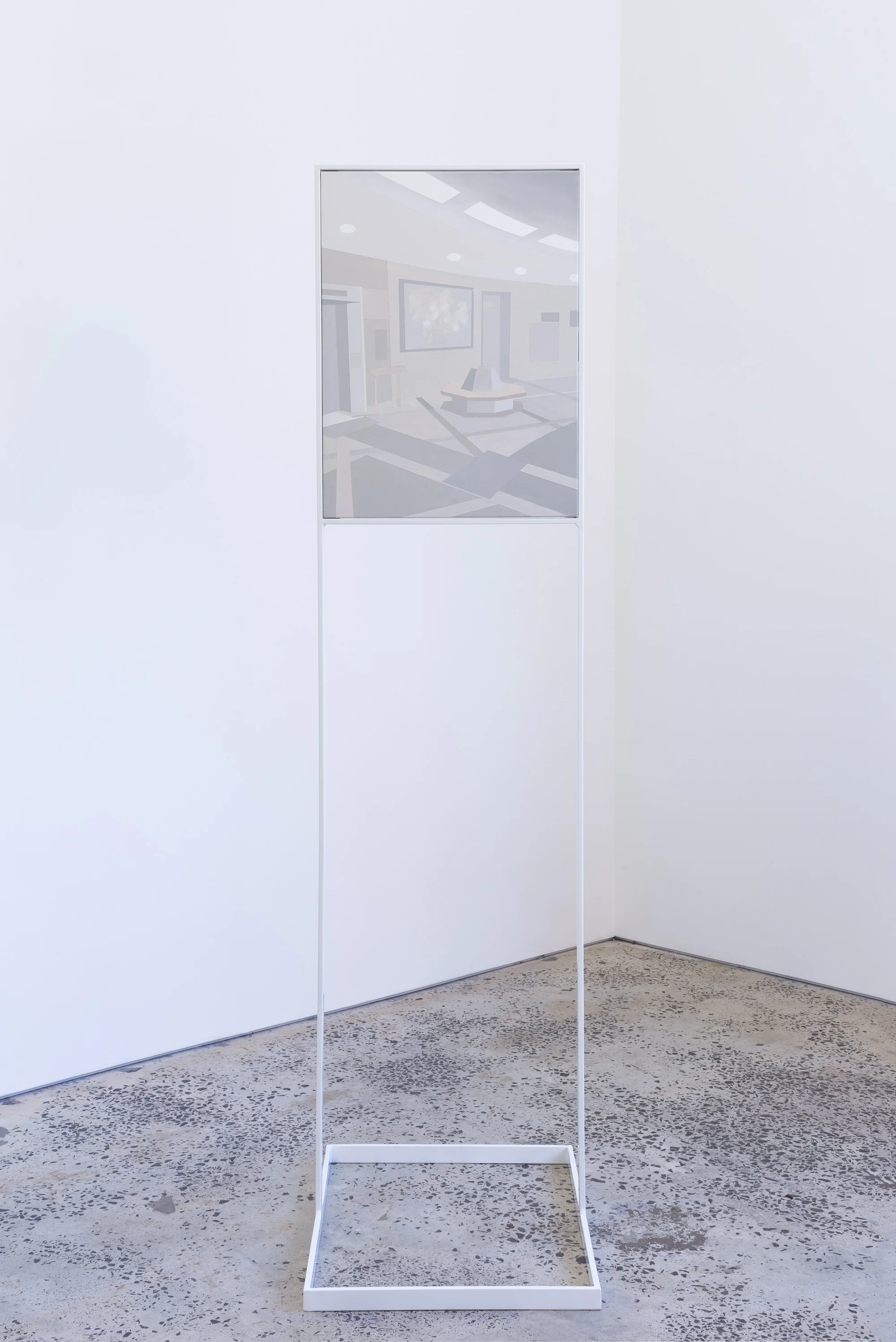 SITE/NON SITE , 2017, powder coated steel structure and gouache on stretched canvas, 184 x 63 x 48cm. 