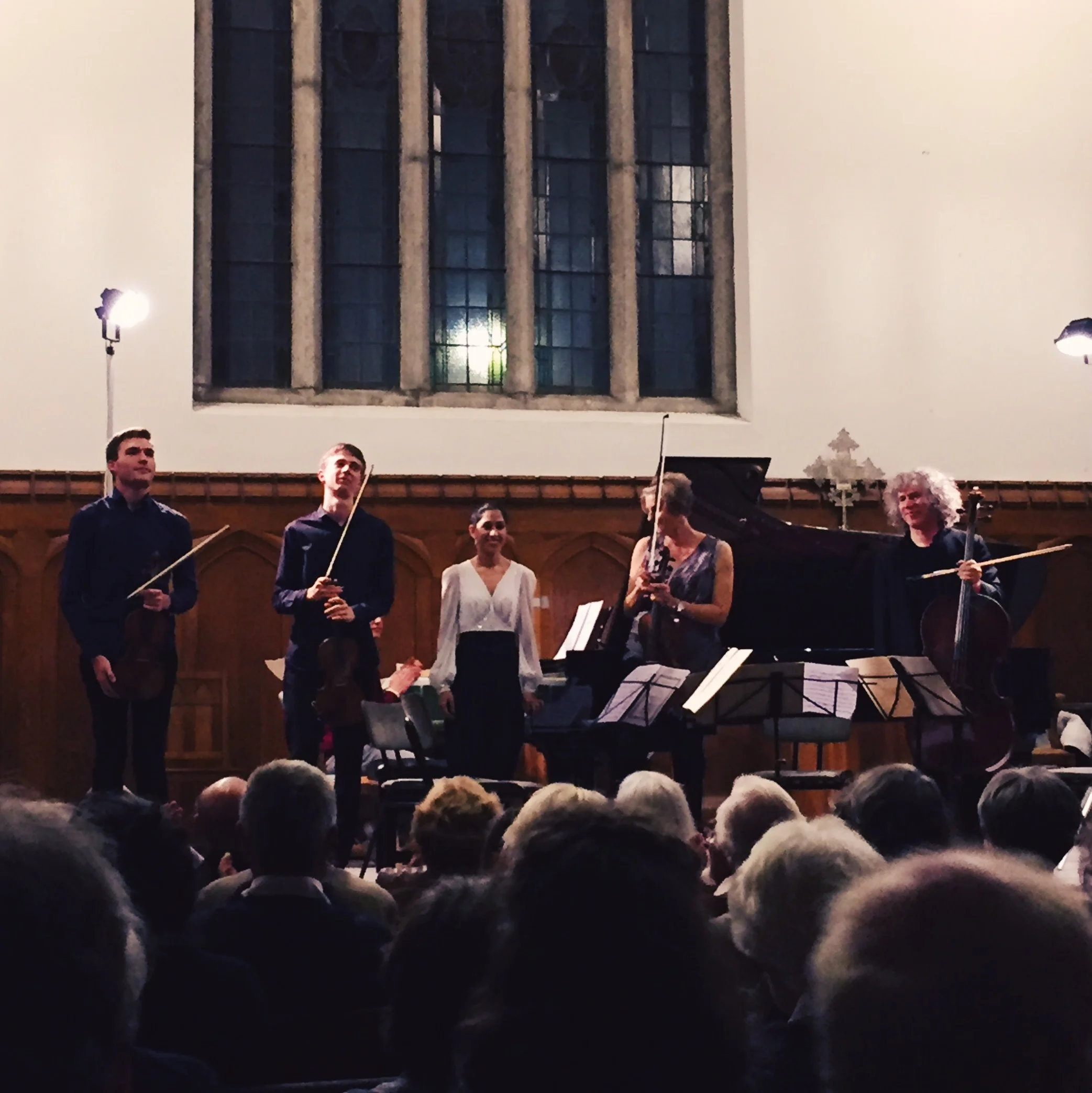 Alexi Kenney, Myself, Mishka Momen, Clare Finnimore and Steven Isserlis performing Bloch Piano Quintet No.1