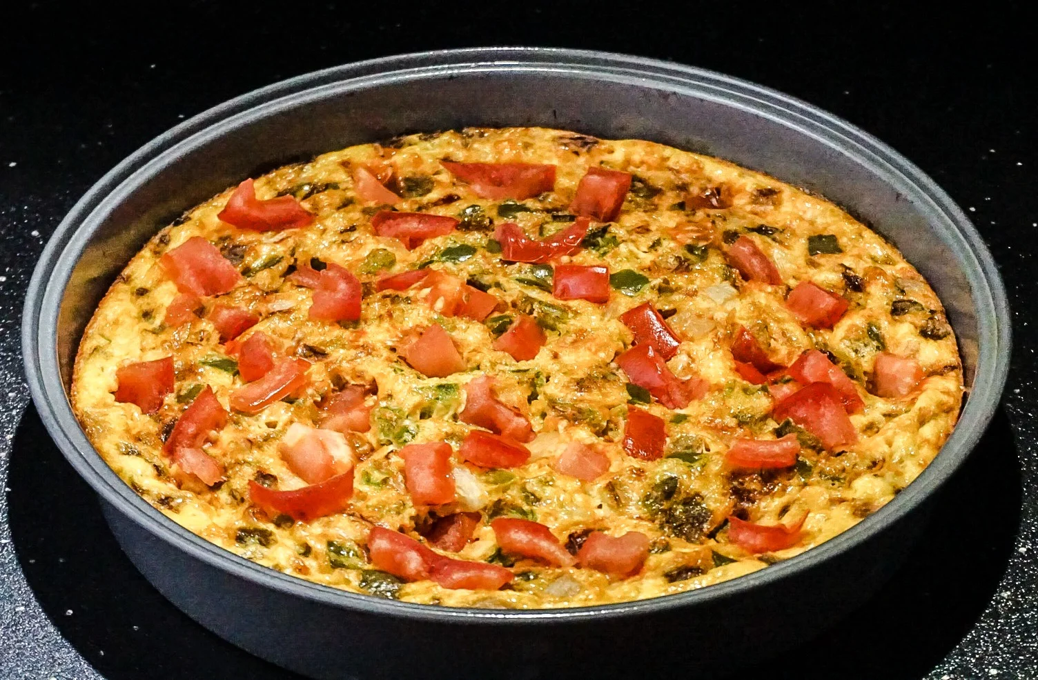 Quiche! Tomatoes, Onions & Peppers