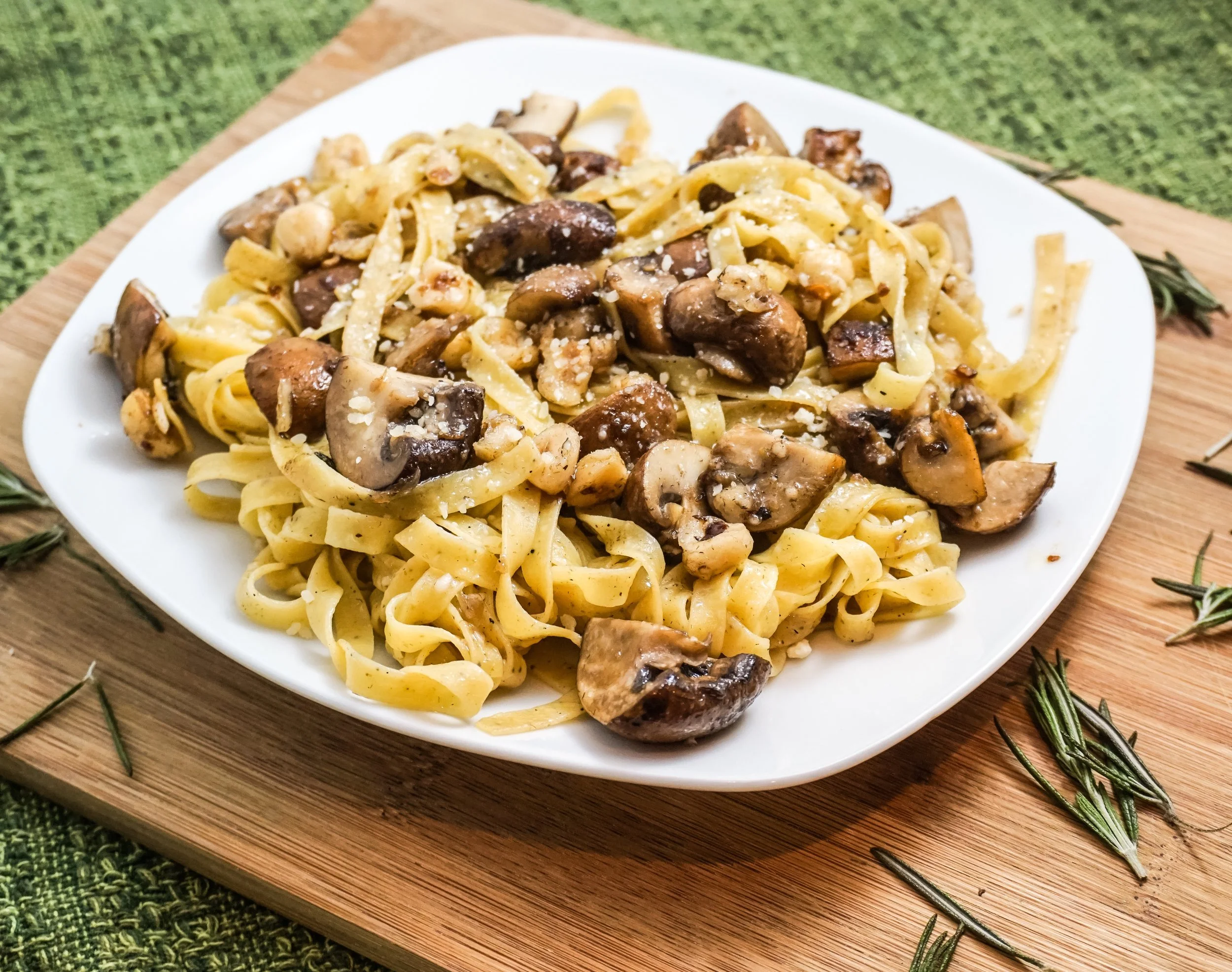 Truffled Tagliatelle with Mushrooms & Hazelnuts
