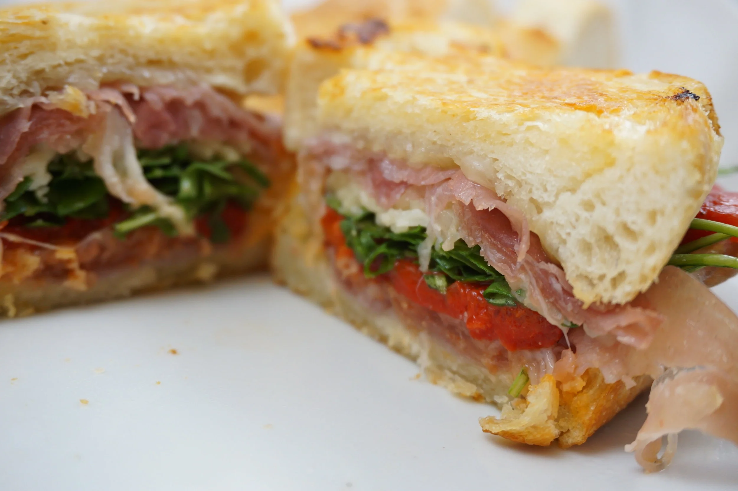 Prosciutto, Roasted Red Peppers, Spinach & Cheese Panini